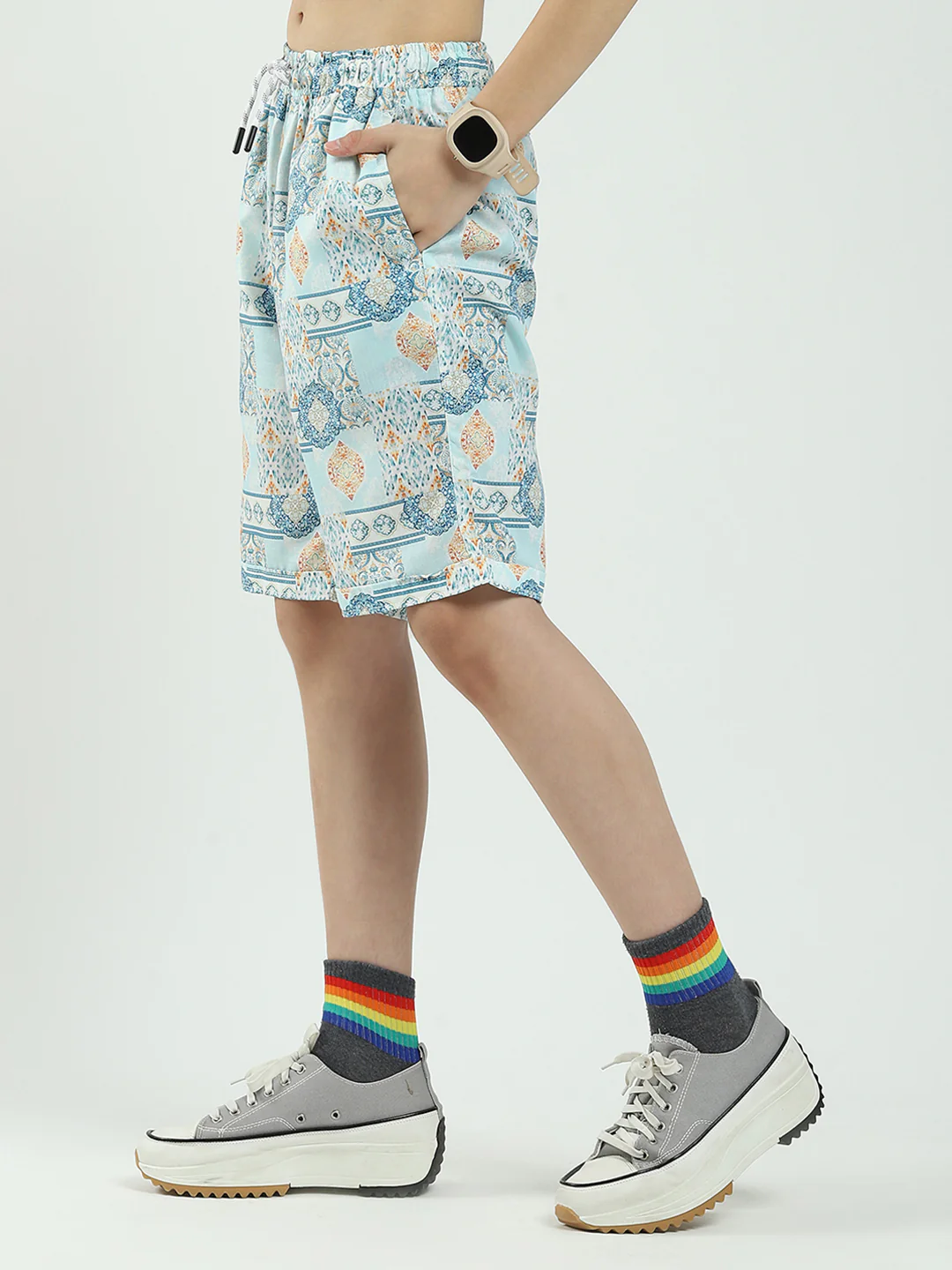 Boys Blue Printed Collar Half Sleeve Cords Set - Image 8
