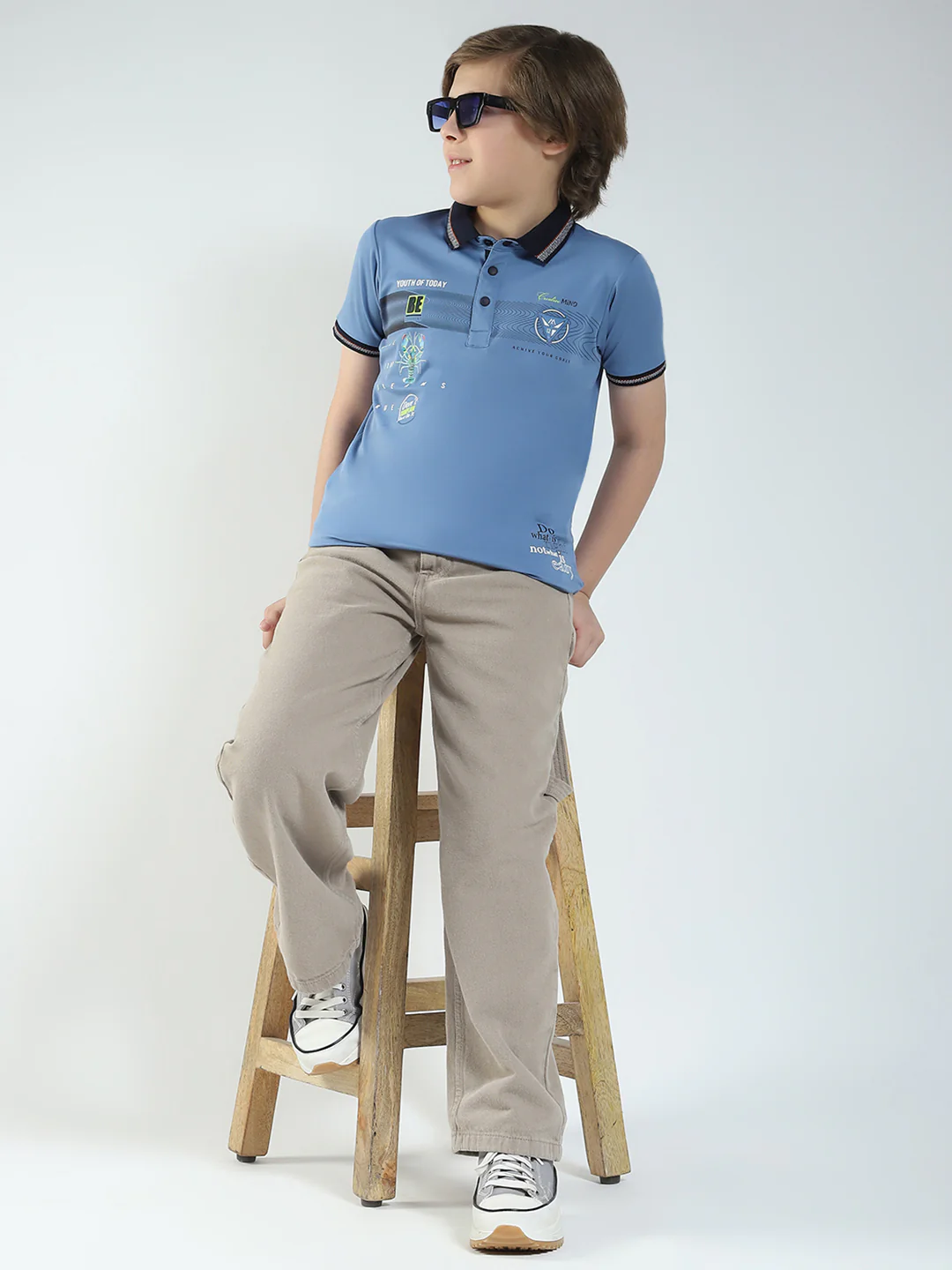 Boys Blue Printed Collar Half Sleeve T-Shirt - Image 2