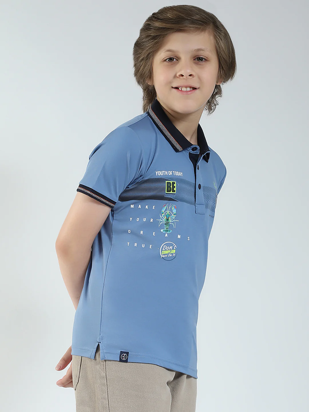 Boys Blue Printed Collar Half Sleeve T-Shirt - Image 4