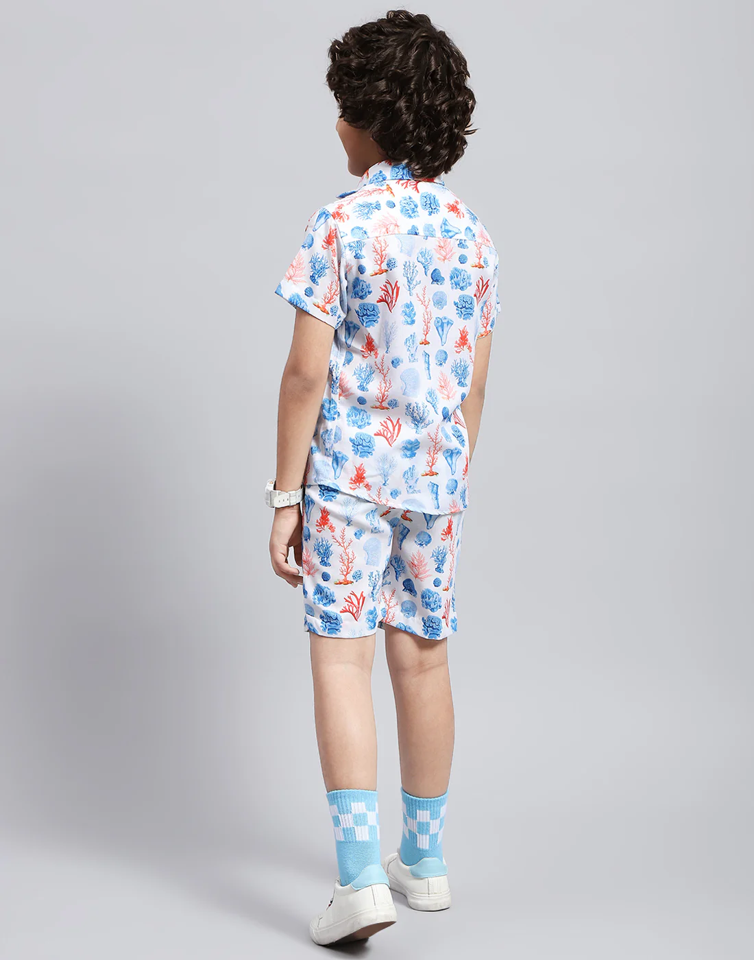 Boys Blue Printed Collar Neck Half Sleeve Bermuda Set - Image 5