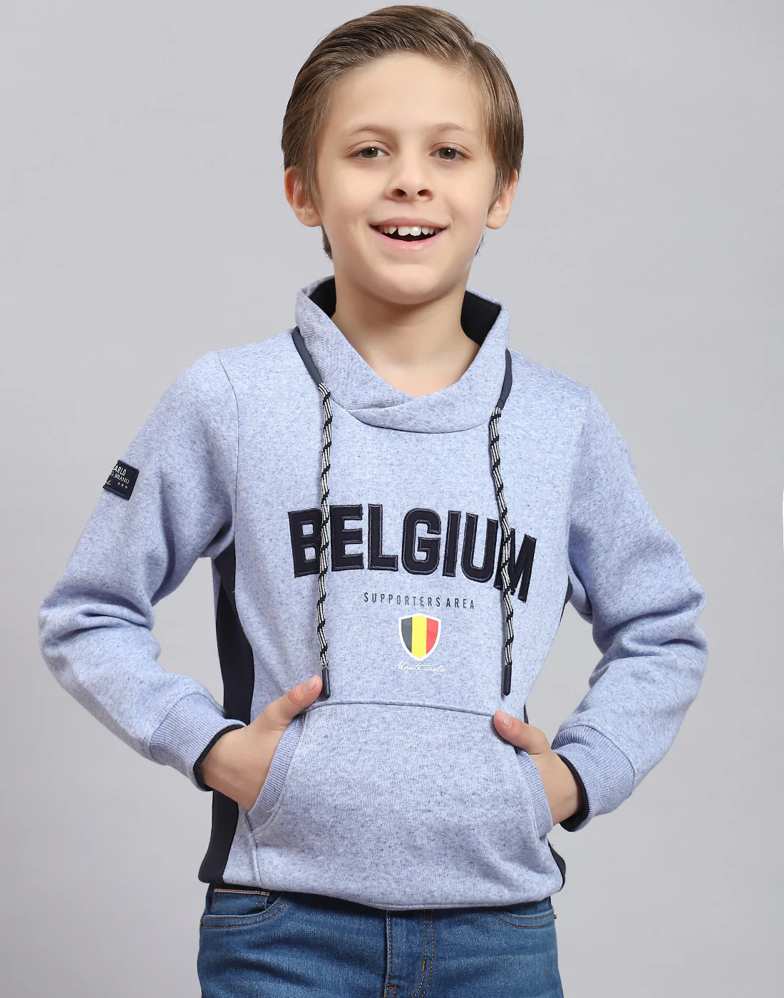 Boys Blue Printed F Neck Full Sleeve Sweatshirt - Image 2