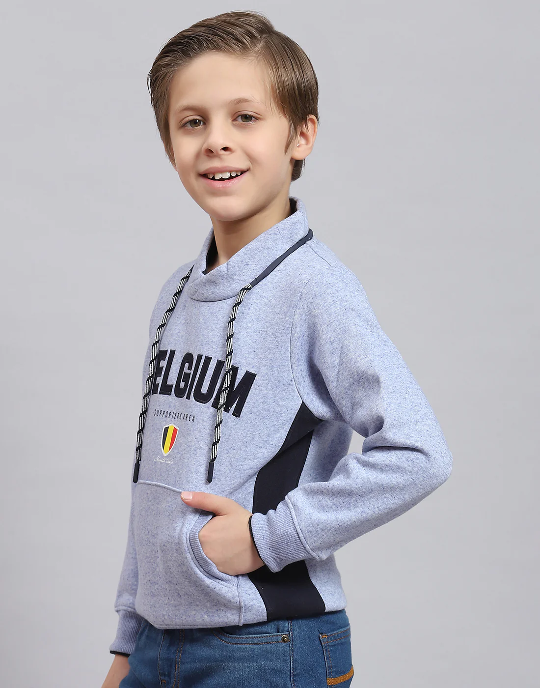Boys Blue Printed F Neck Full Sleeve Sweatshirt - Image 3