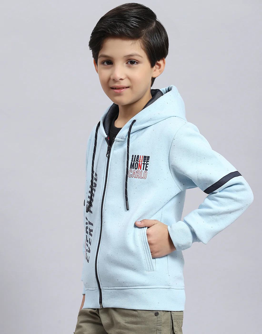 Boys Blue Printed Hooded Full Sleeve Sweatshirt - Image 3