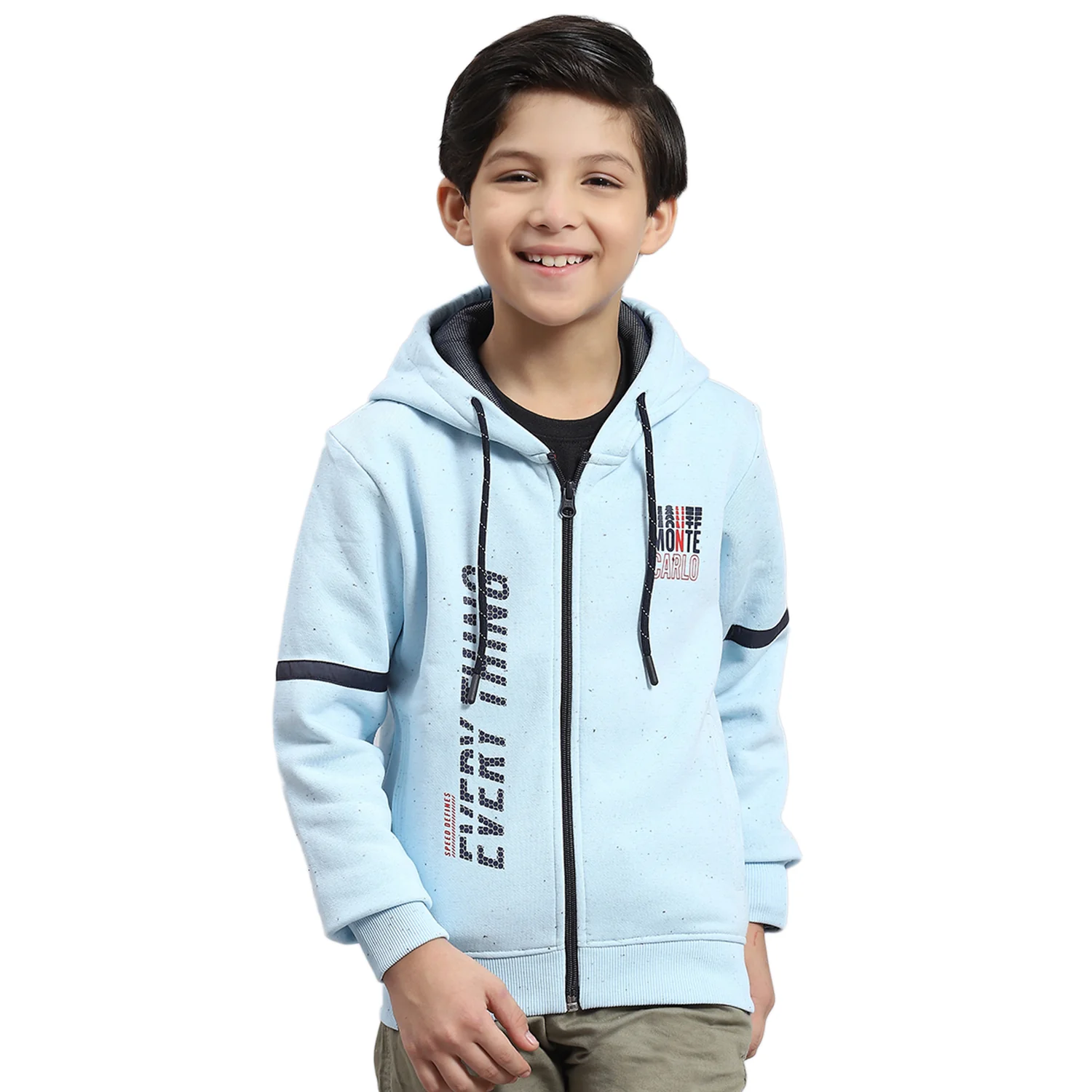 Boys Blue Printed Hooded Full Sleeve Sweatshirt - Image 5