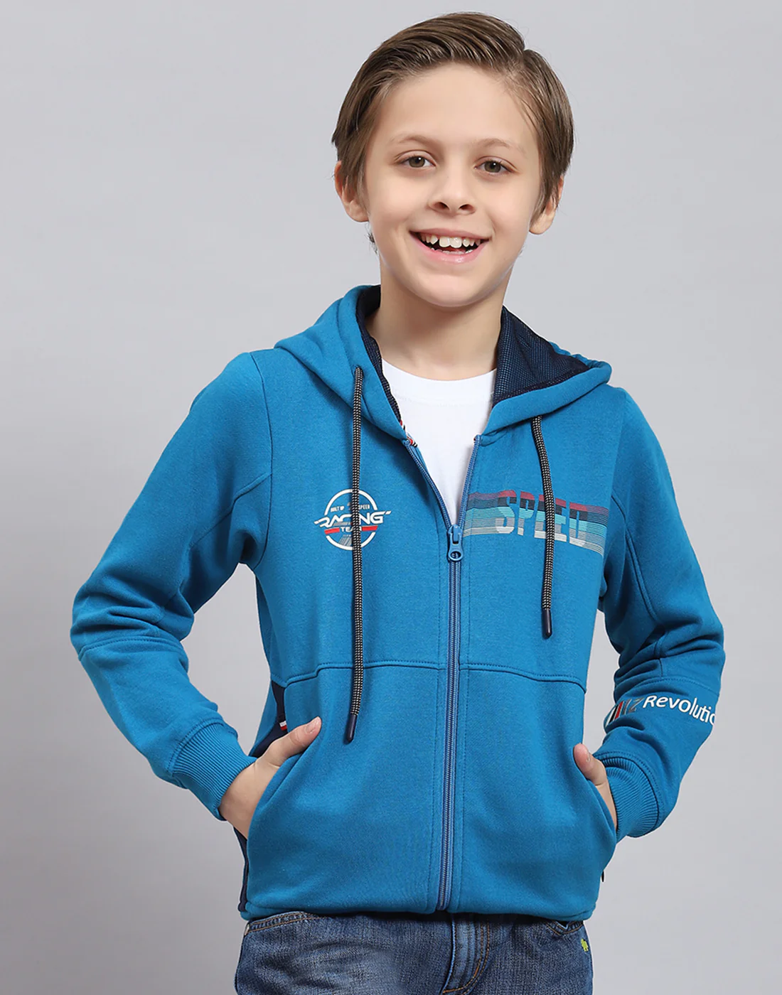 Boys Blue Printed Hooded Full Sleeve Sweatshirt - Image 2