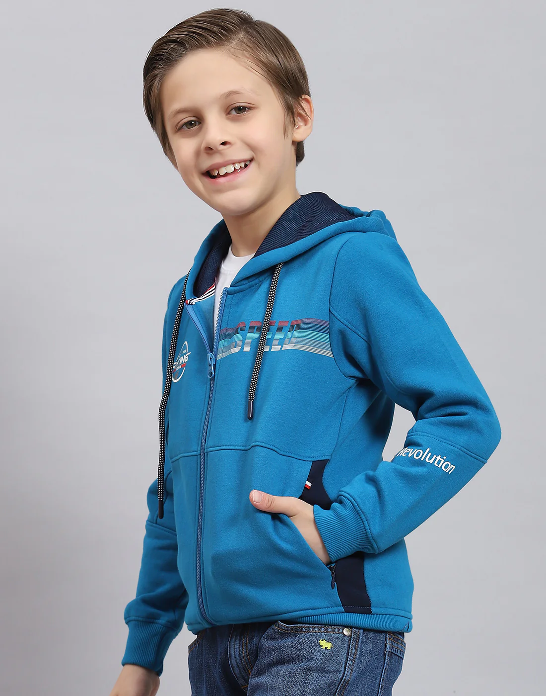 Boys Blue Printed Hooded Full Sleeve Sweatshirt - Image 3
