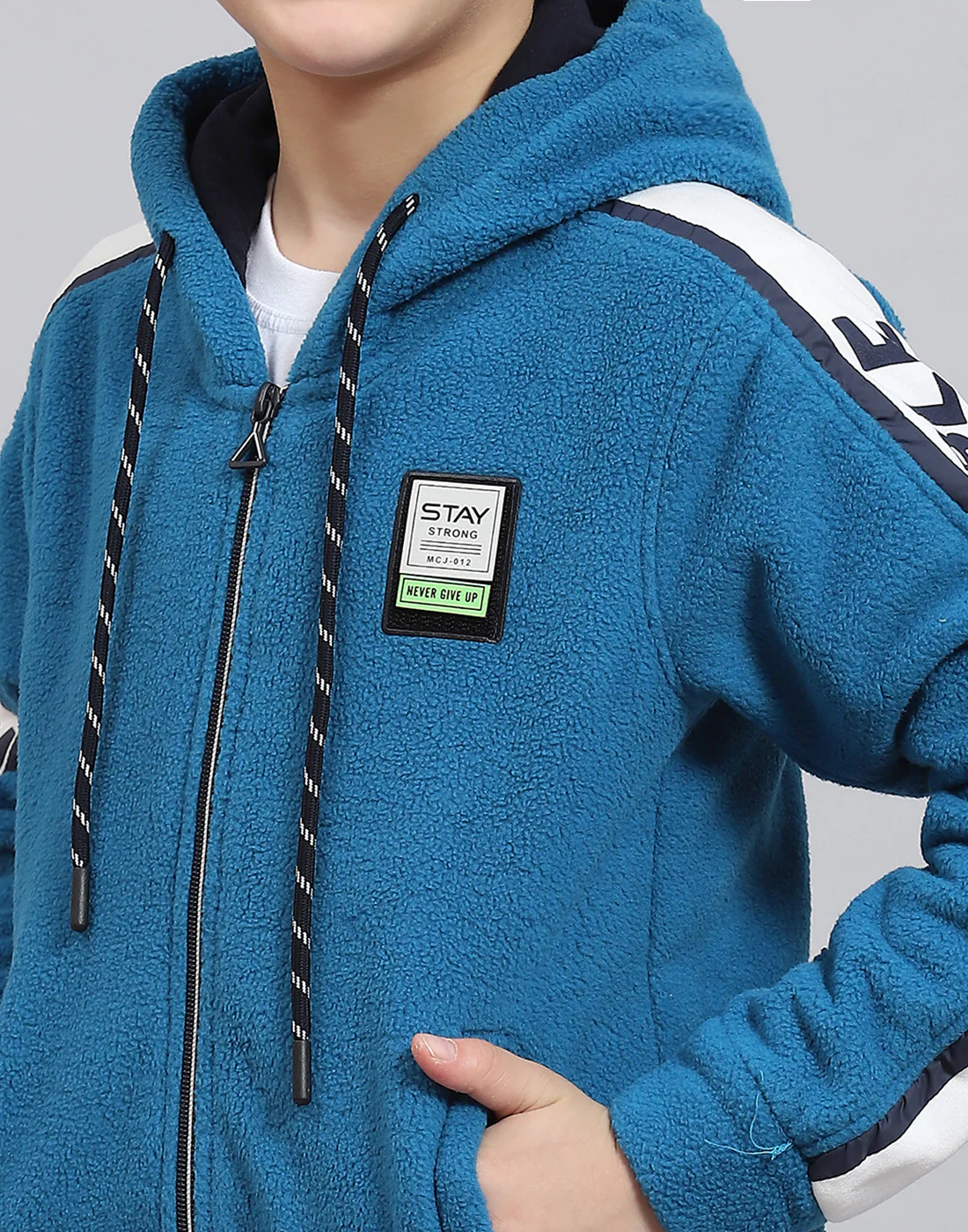 Boys Blue Printed Hooded Full Sleeve Sweatshirt - Image 7