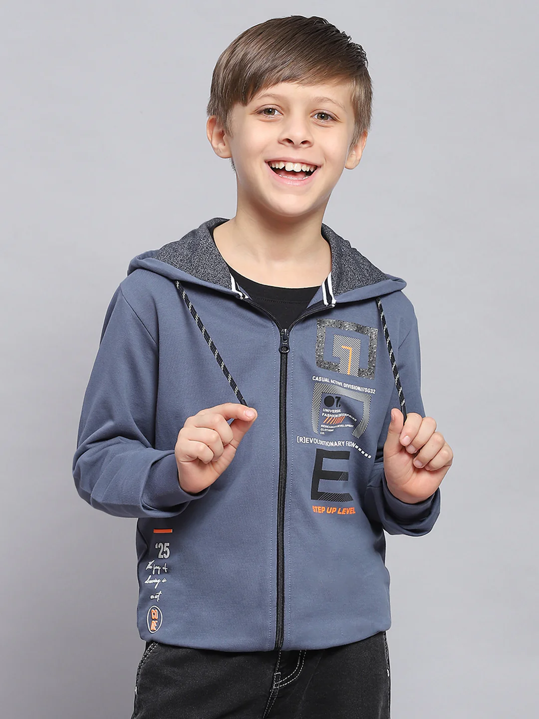 Boys Blue Printed Hooded Full Sleeve Sweatshirt - Image 2