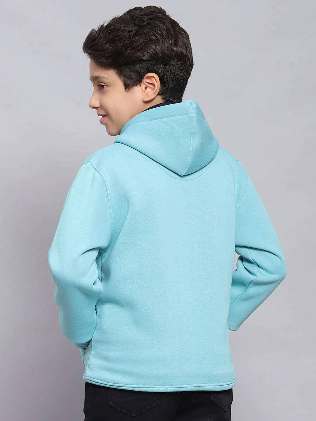 Boys Blue Printed Hooded Full Sleeve Sweatshirt - Image 5