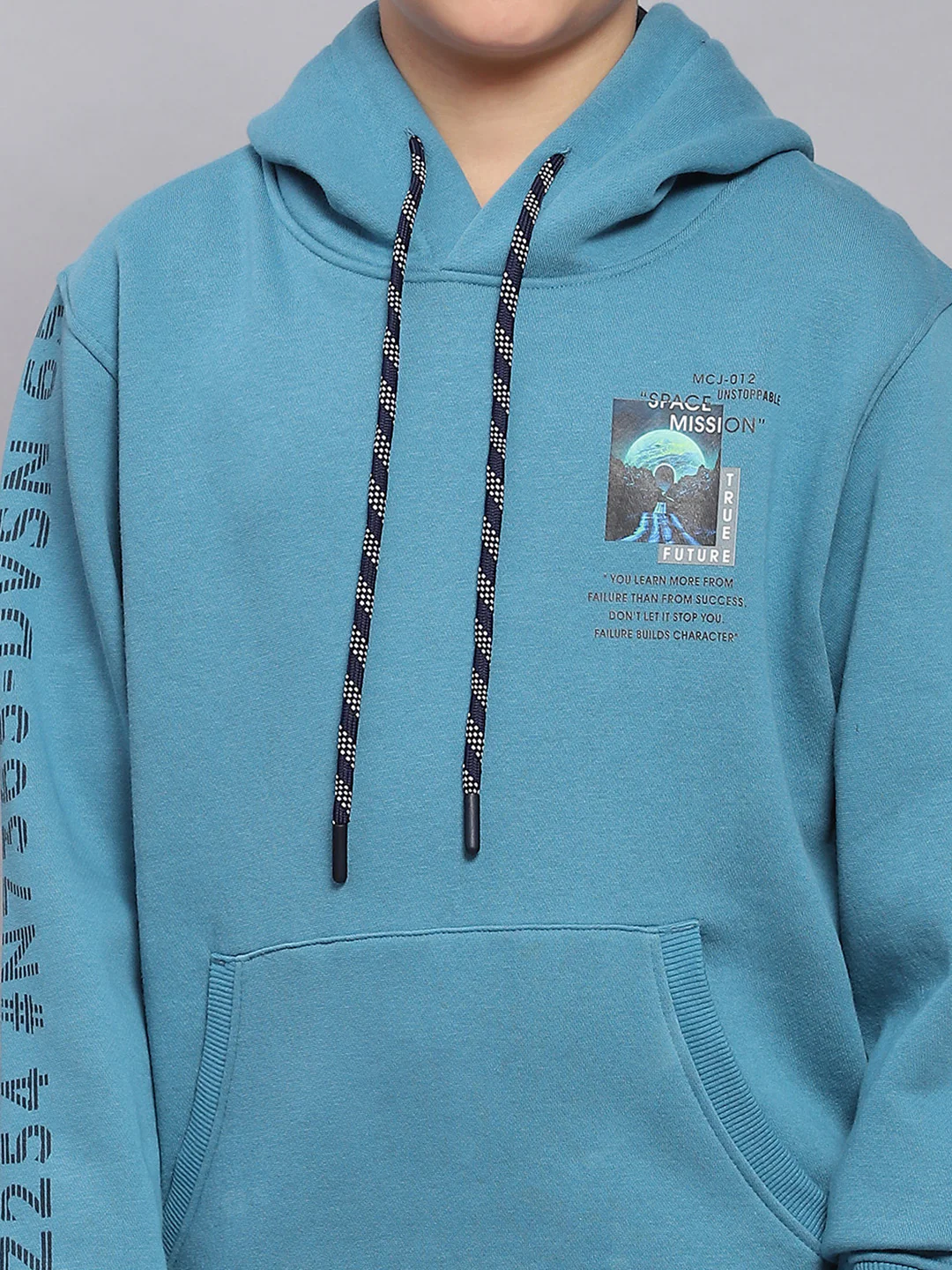 Boys Blue Printed Hooded Full Sleeve Sweatshirt - Image 6