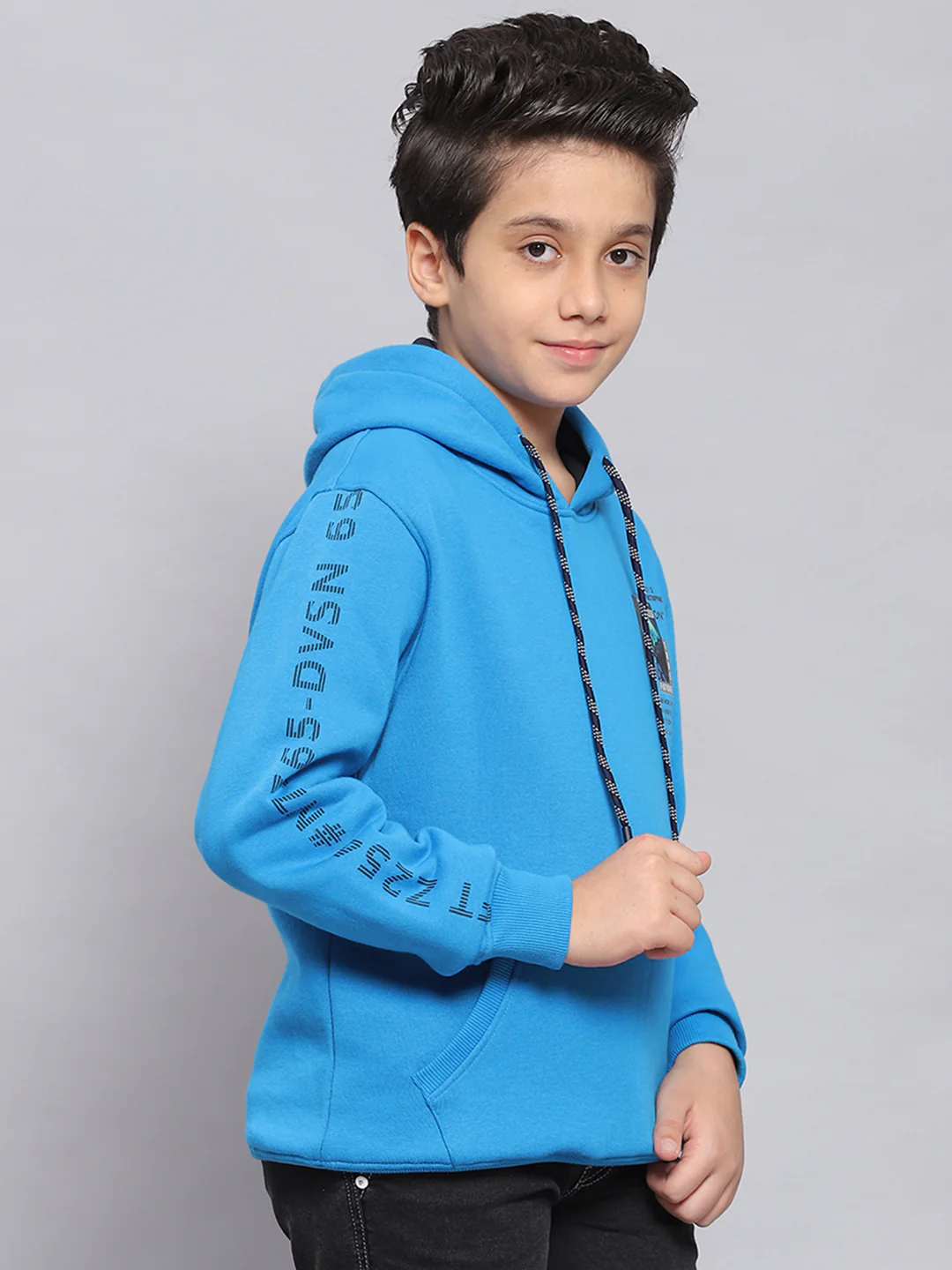 Boys Blue Printed Hooded Full Sleeve Sweatshirt - Image 4