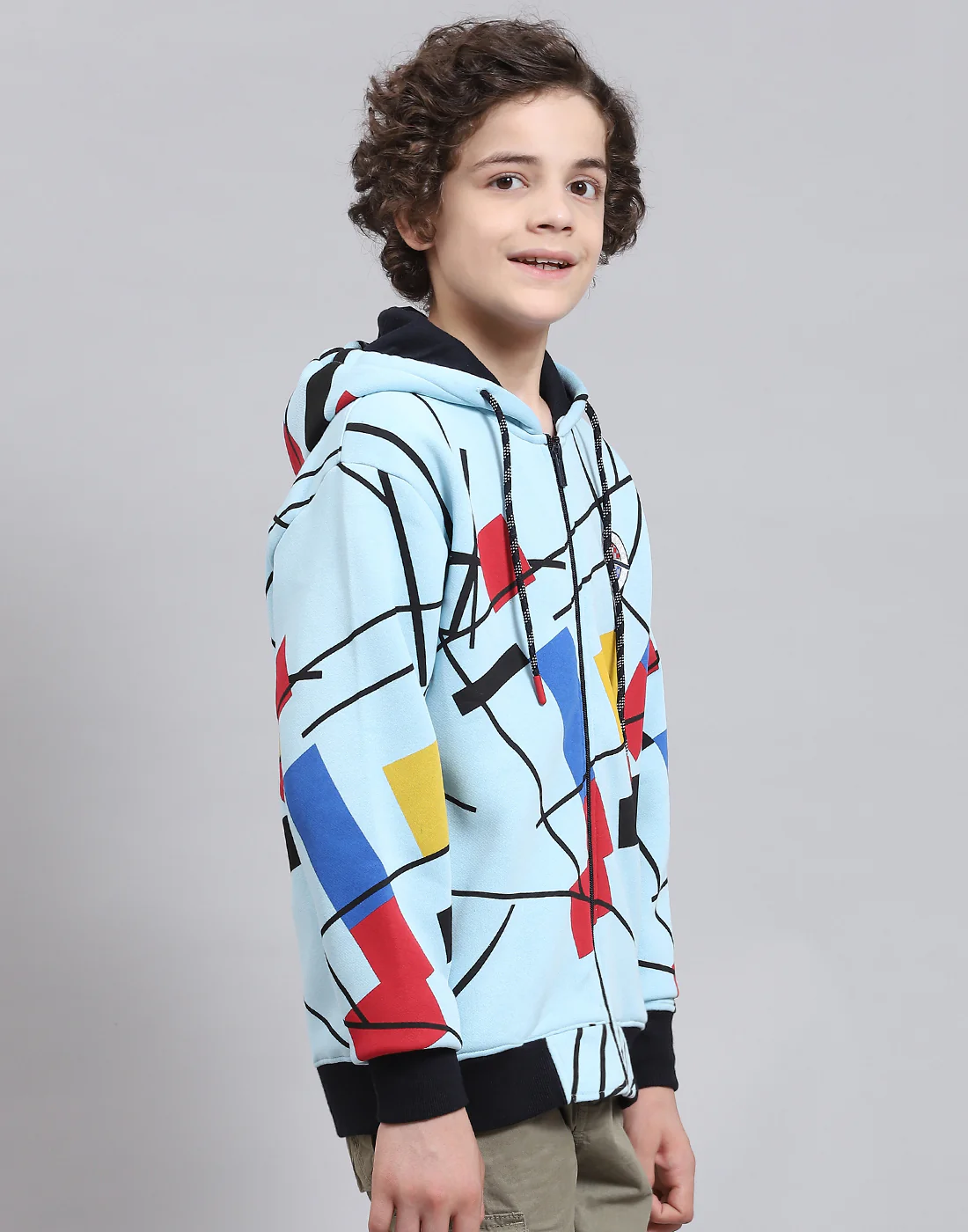 Boys Blue Printed Hooded Full Sleeve Sweatshirt - Image 4