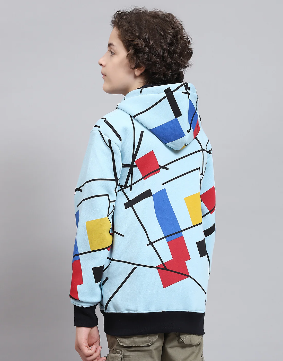 Boys Blue Printed Hooded Full Sleeve Sweatshirt - Image 5