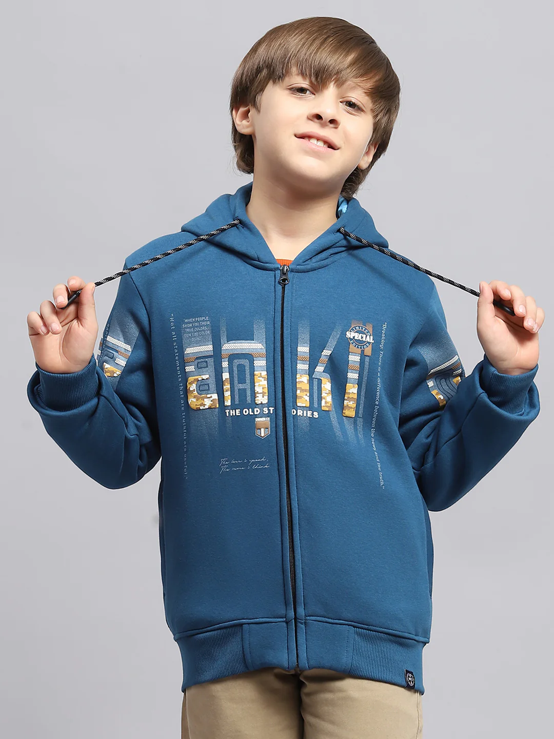 Boys Blue Printed Hooded Full Sleeve Sweatshirt - Image 6
