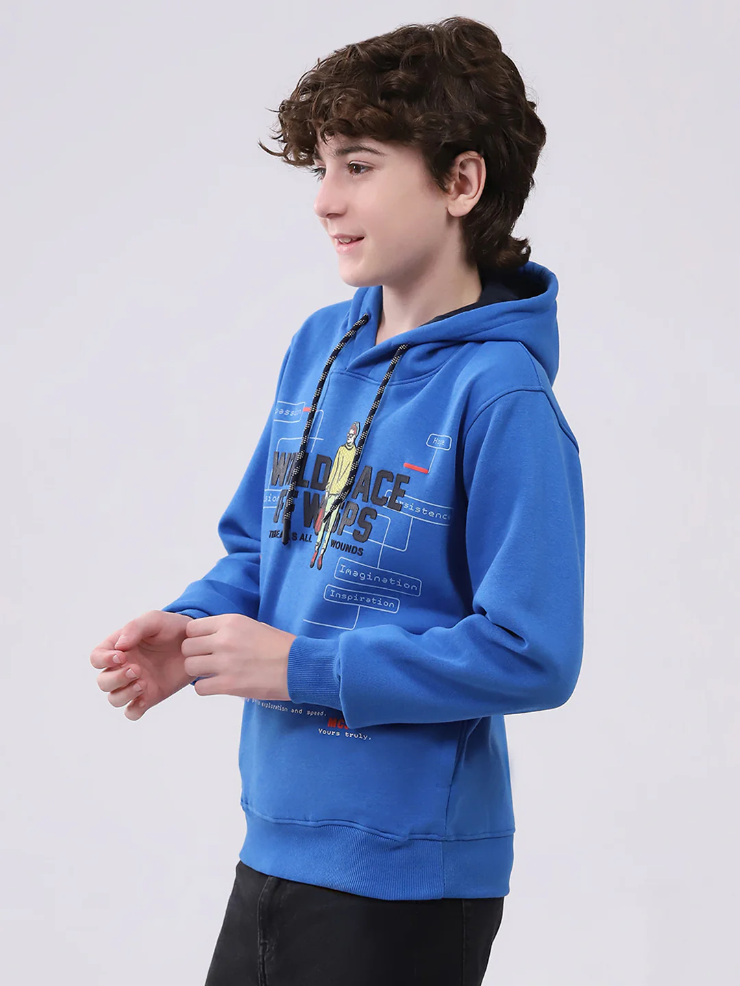 Boys Blue Printed Hooded Full Sleeve Sweatshirt - Image 3