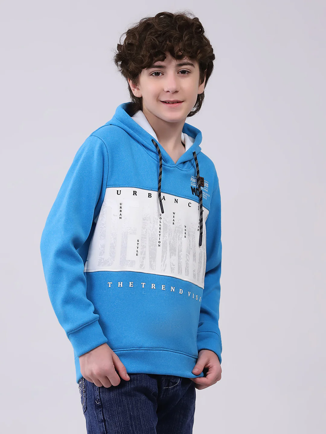 Boys Blue Printed Hooded Full Sleeve Sweatshirt - Image 4