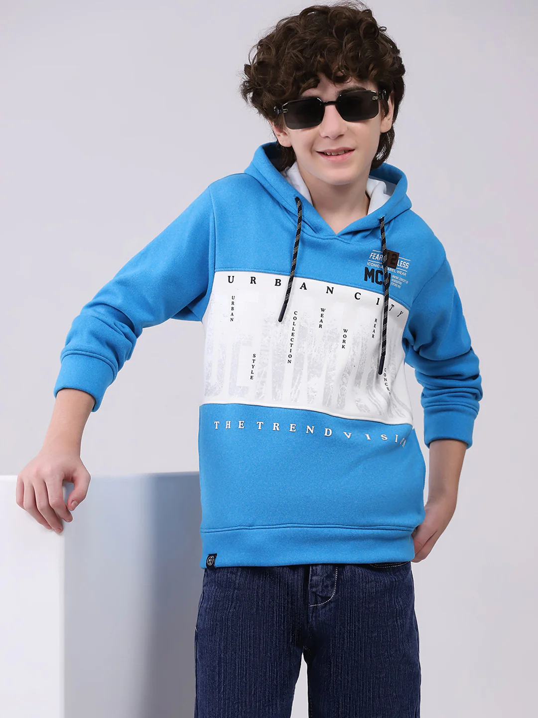 Boys Blue Printed Hooded Full Sleeve Sweatshirt - Image 6