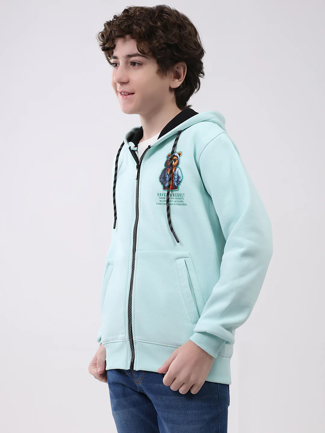 Boys Blue Printed Hooded Full Sleeve Sweatshirt - Image 3