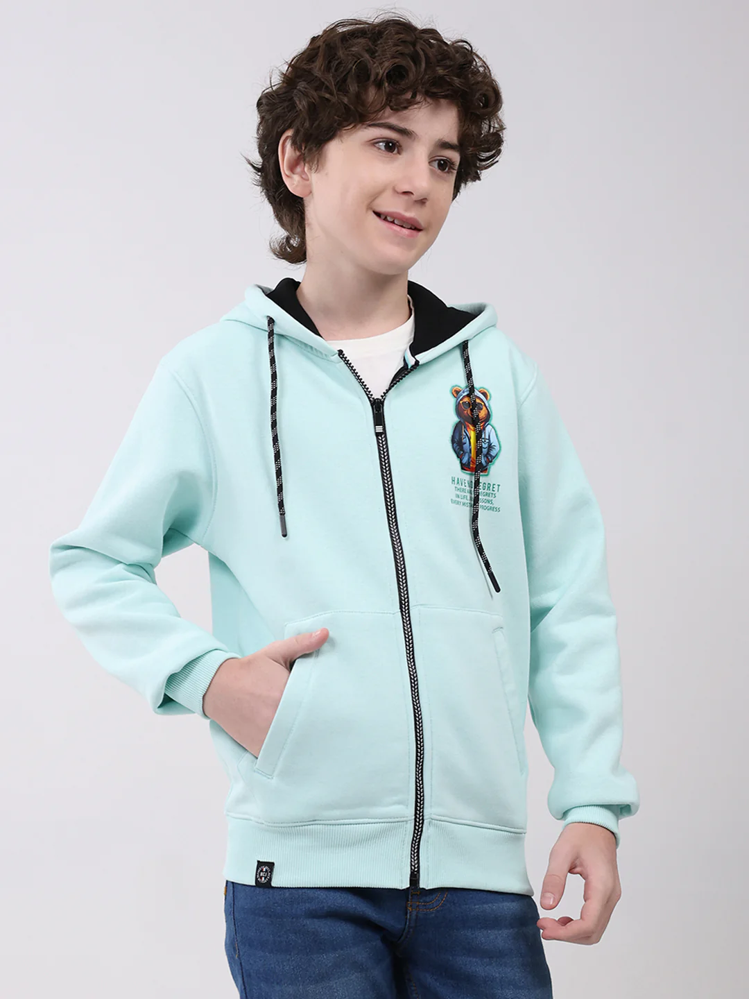 Boys Blue Printed Hooded Full Sleeve Sweatshirt - Image 4