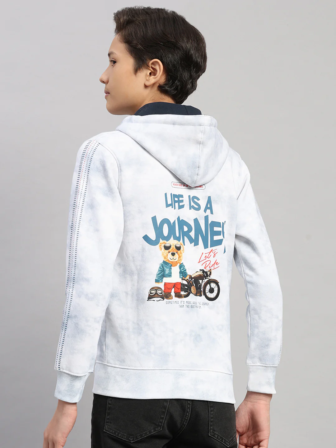 Boys Blue Printed Hooded Full Sleeve Sweatshirt - Image 5