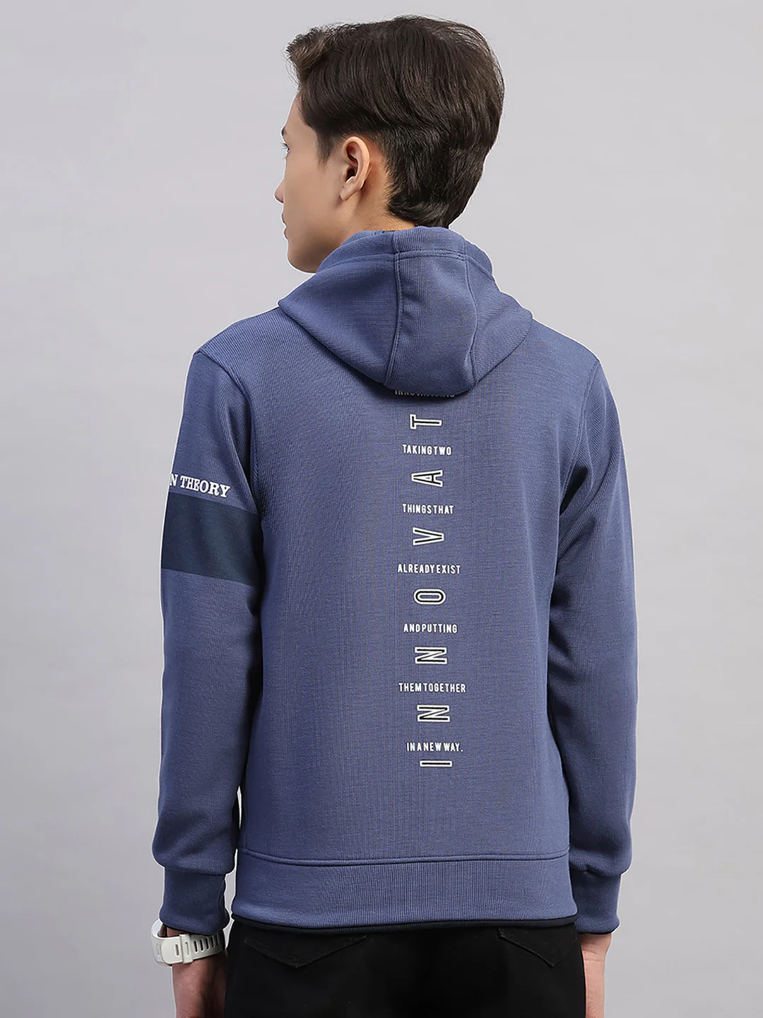 Boys Blue Printed Hooded Full Sleeve Sweatshirt - Image 5