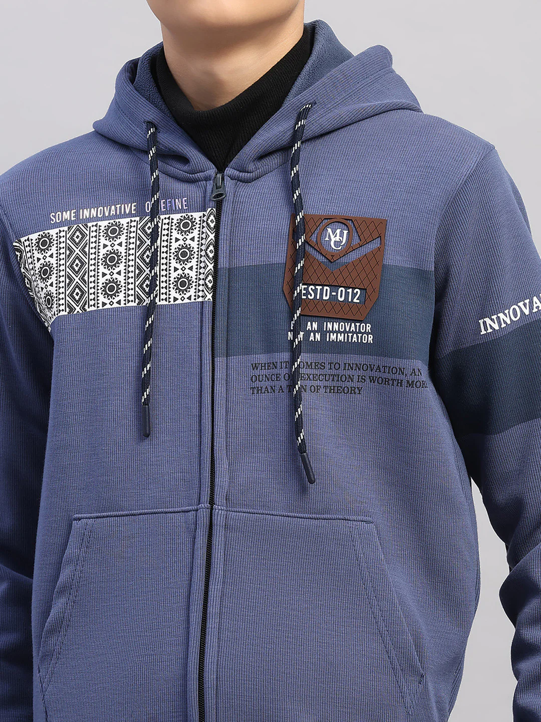 Boys Blue Printed Hooded Full Sleeve Sweatshirt - Image 6