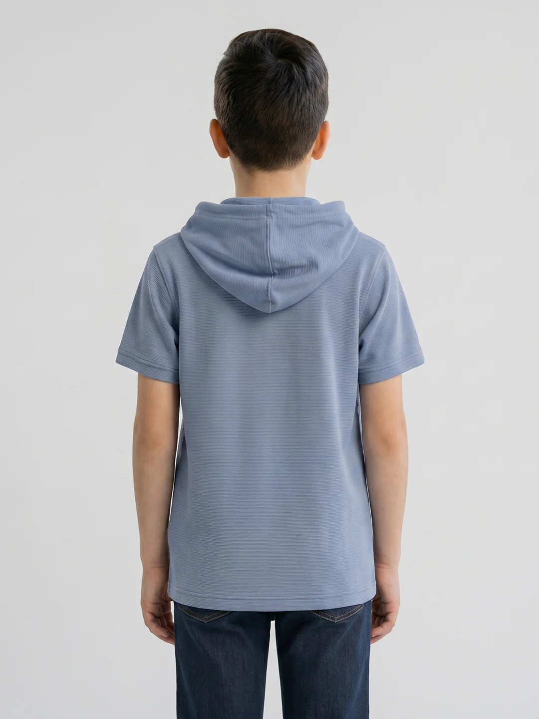 Boys Blue Printed Hooded Half Sleeve T-Shirt - Image 4