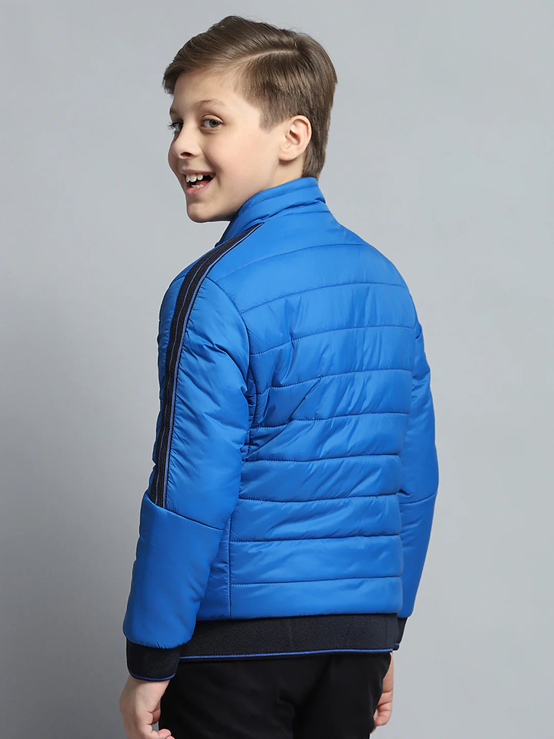 Boys Blue Printed Mock Neck Full Sleeve Jacket - Image 5
