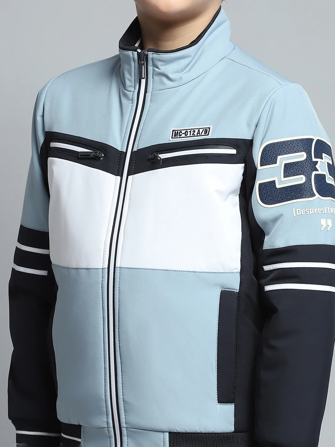 Boys Blue Printed Mock Neck Full Sleeve Jacket - Image 6
