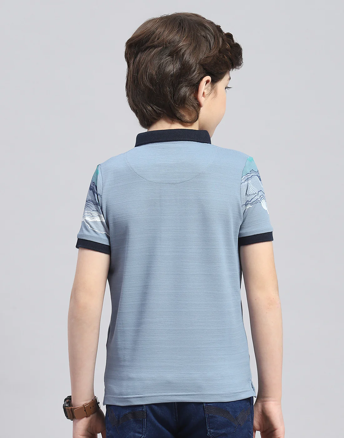 Boys Blue Printed Polo Collar Half Sleeve T-Shirt - Image 5