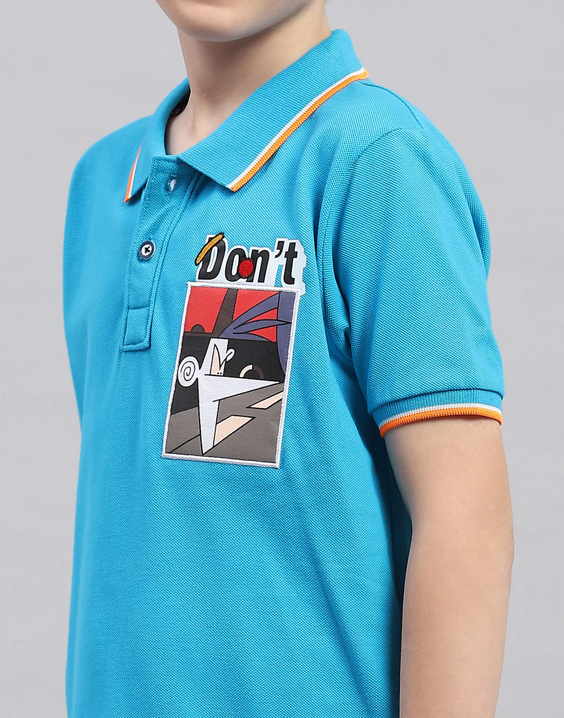 Boys Blue Printed Polo Collar Half Sleeve T-Shirt - Image 7