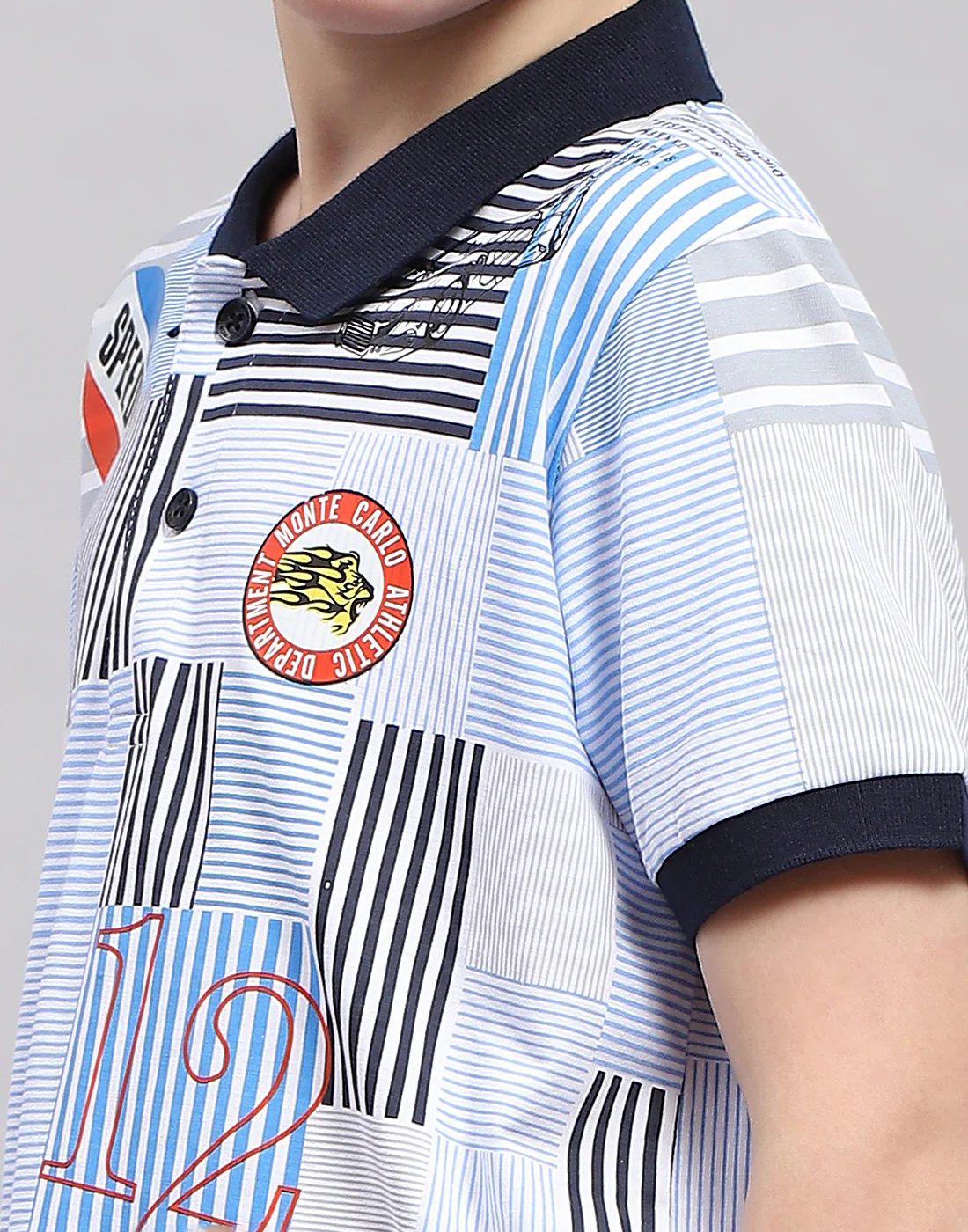 Boys Blue Printed Polo Collar Half Sleeve T-Shirt - Image 6