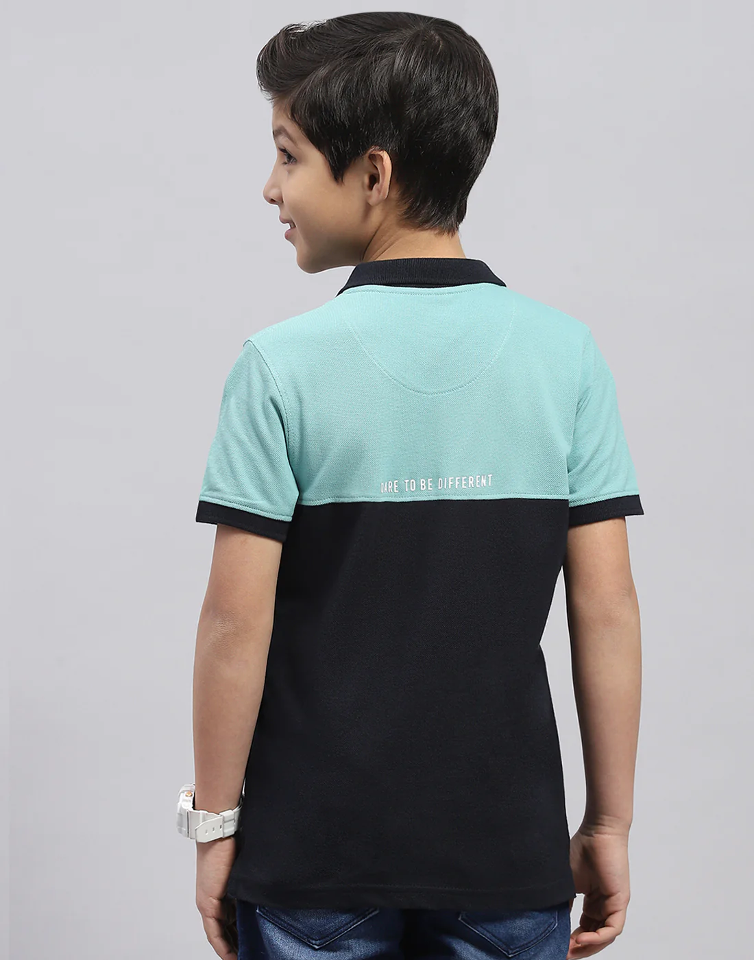 Boys Blue Printed Polo Collar Half Sleeve T-Shirt - Image 5