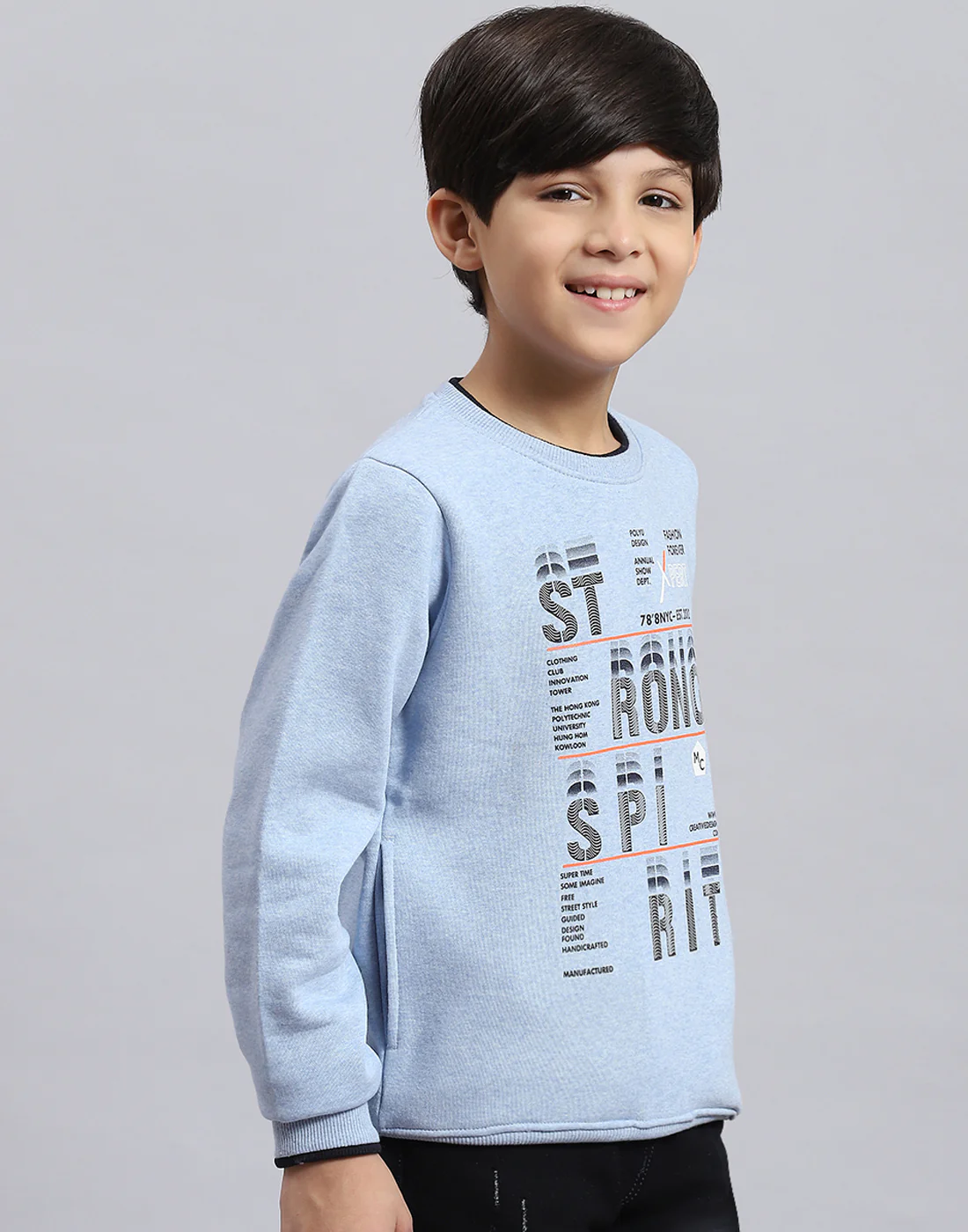 Boys Blue Printed Round Neck Full Sleeve Sweatshirt - Image 4