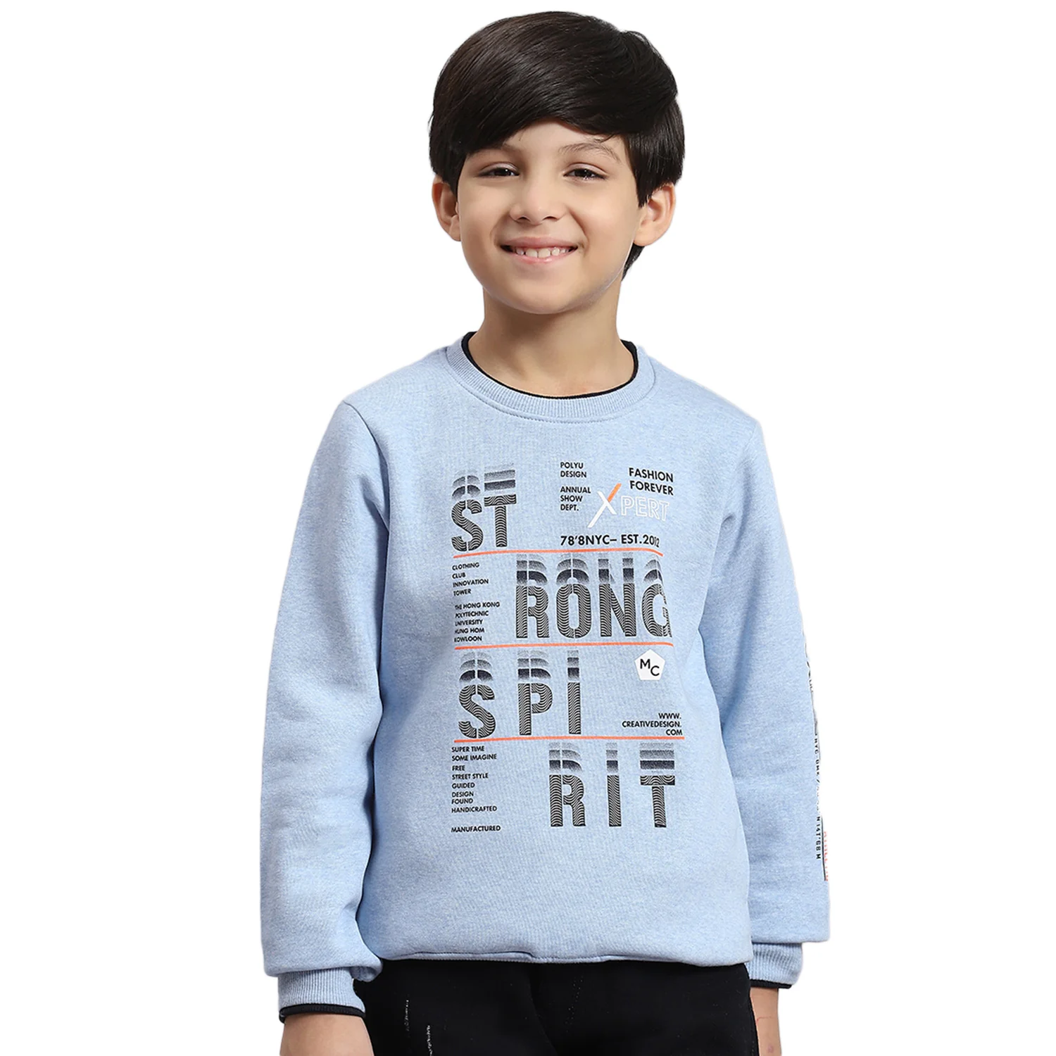Boys Blue Printed Round Neck Full Sleeve Sweatshirt - Image 5