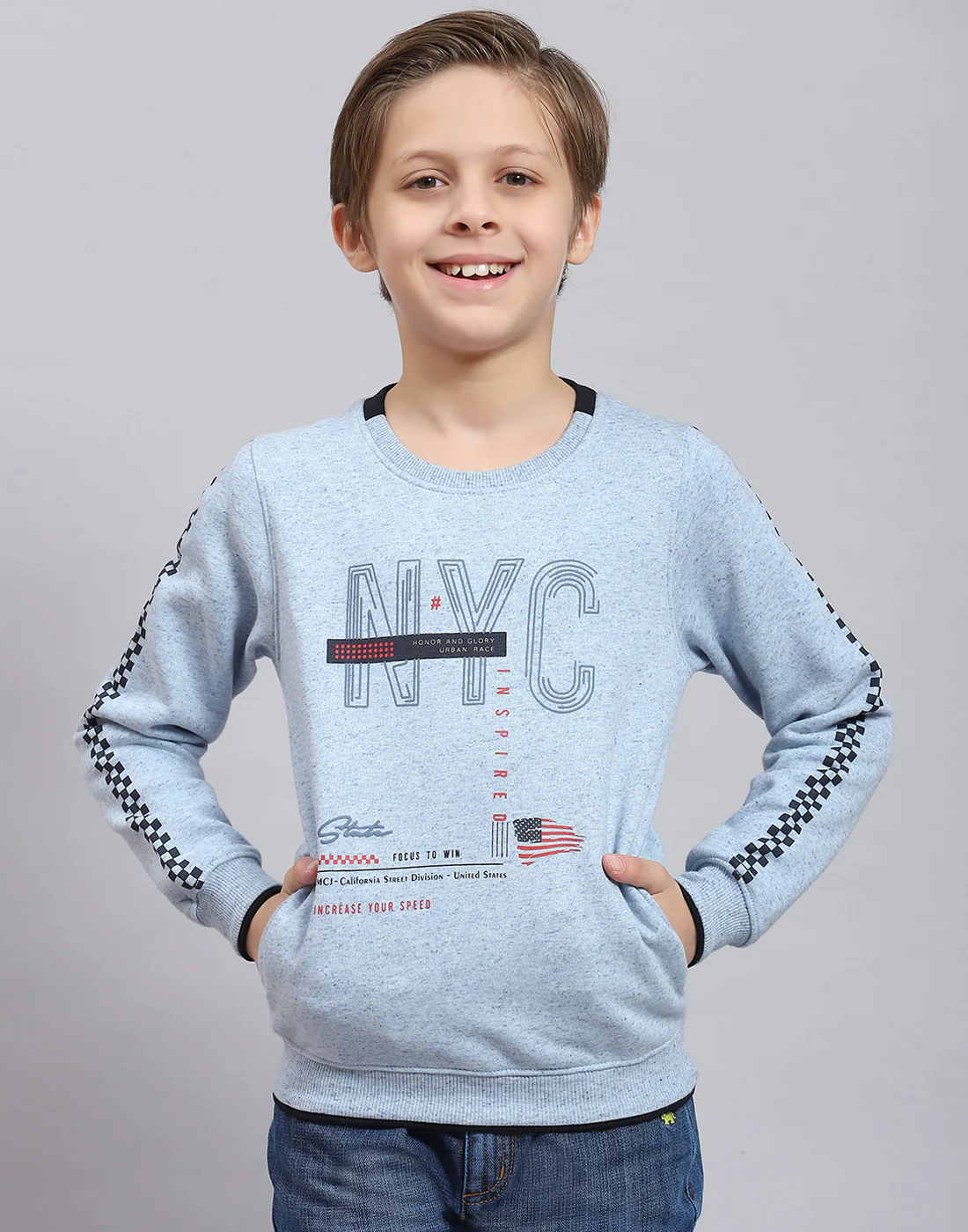 Boys Blue Printed Round Neck Full Sleeve Sweatshirt - Image 2