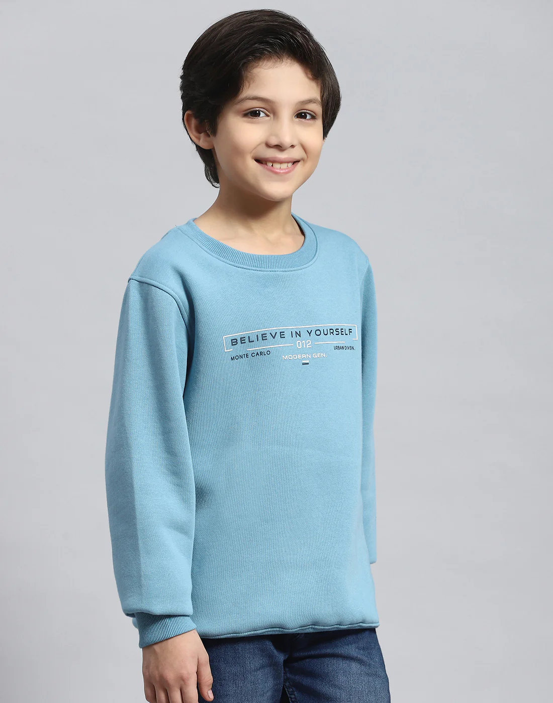 Boys Blue Printed Round Neck Full Sleeve Sweatshirt - Image 4