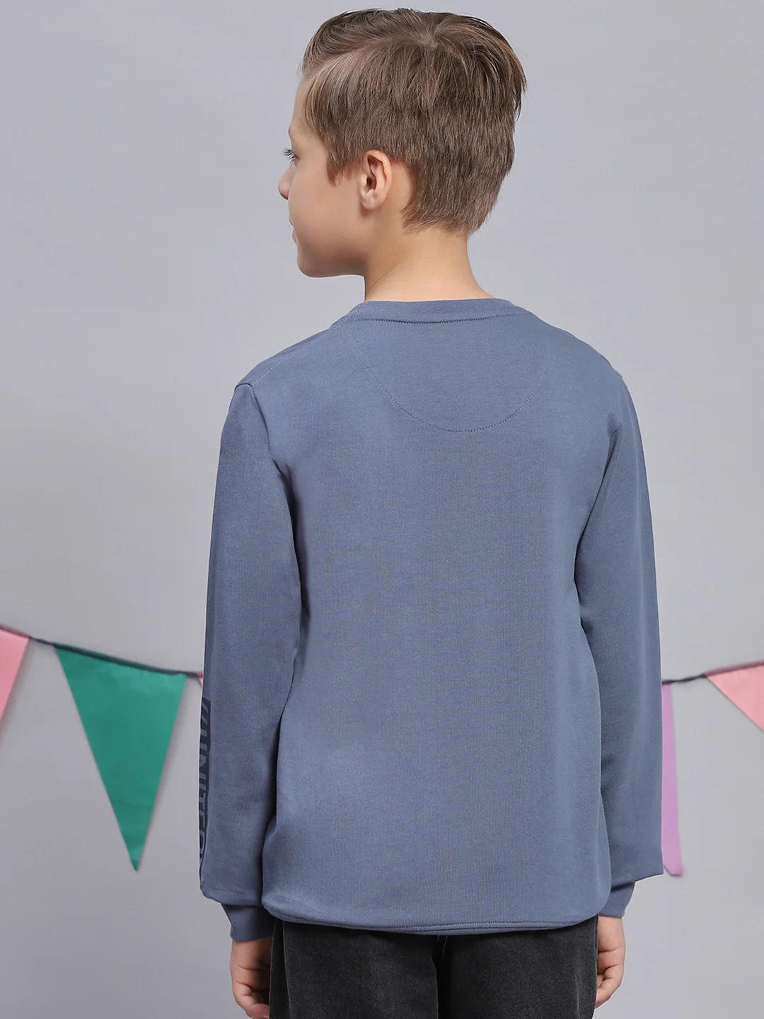 Boys Blue Printed Round Neck Full Sleeve Sweatshirt - Image 5
