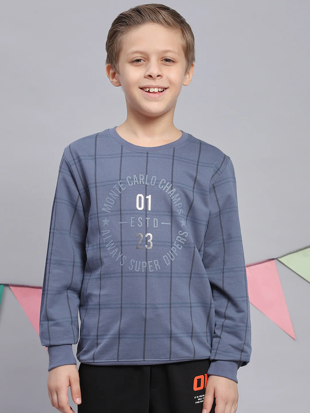 Boys Blue Printed Round Neck Full Sleeve Sweatshirt - Image 2