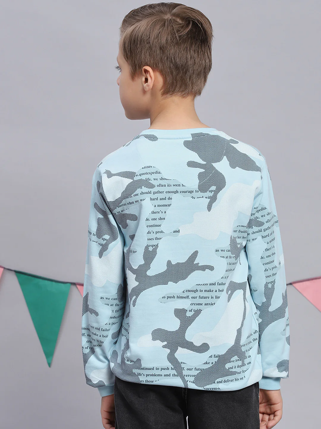 Boys Blue Printed Round Neck Full Sleeve Sweatshirt - Image 5