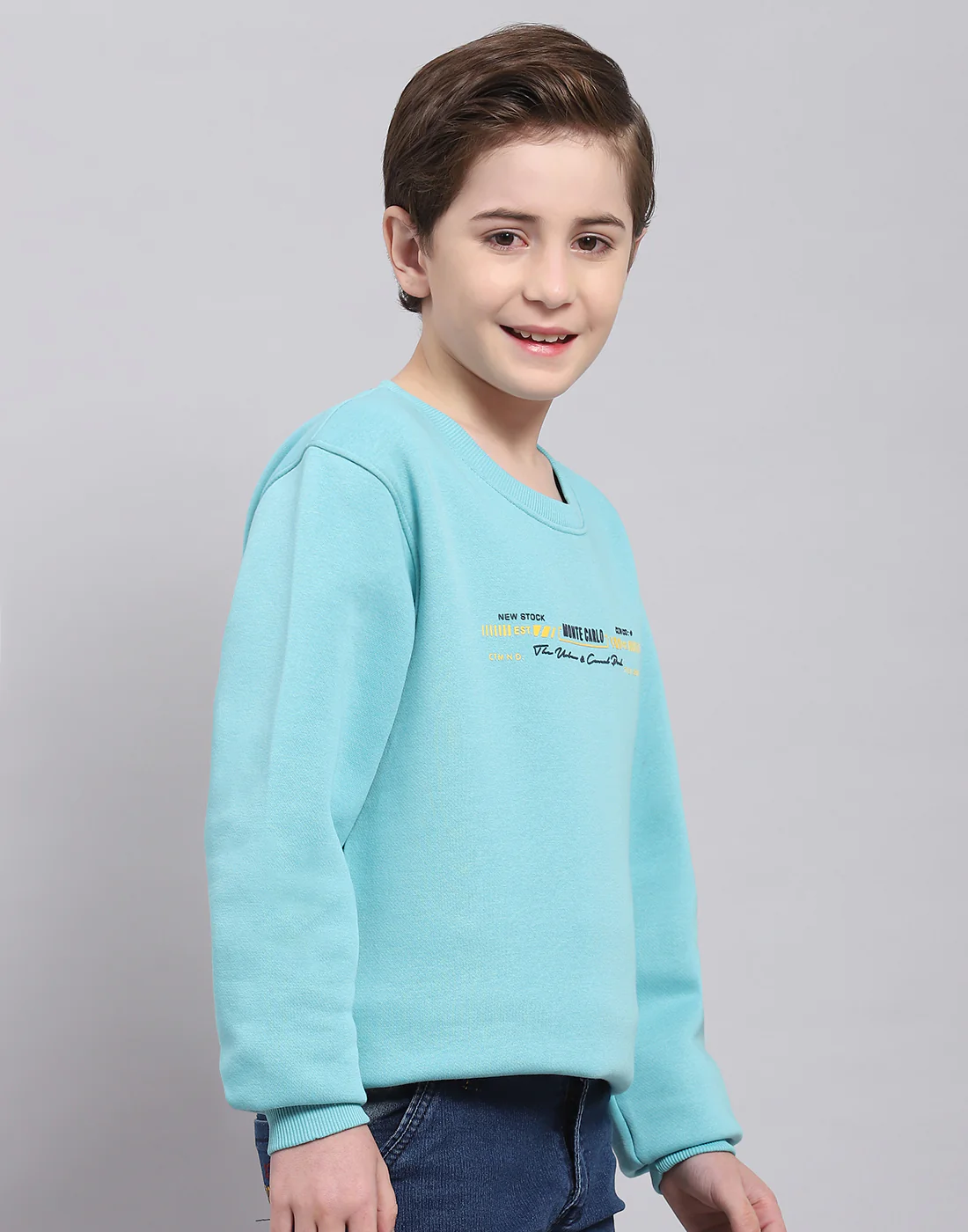 Boys Blue Printed Round Neck Full Sleeve Sweatshirt - Image 4