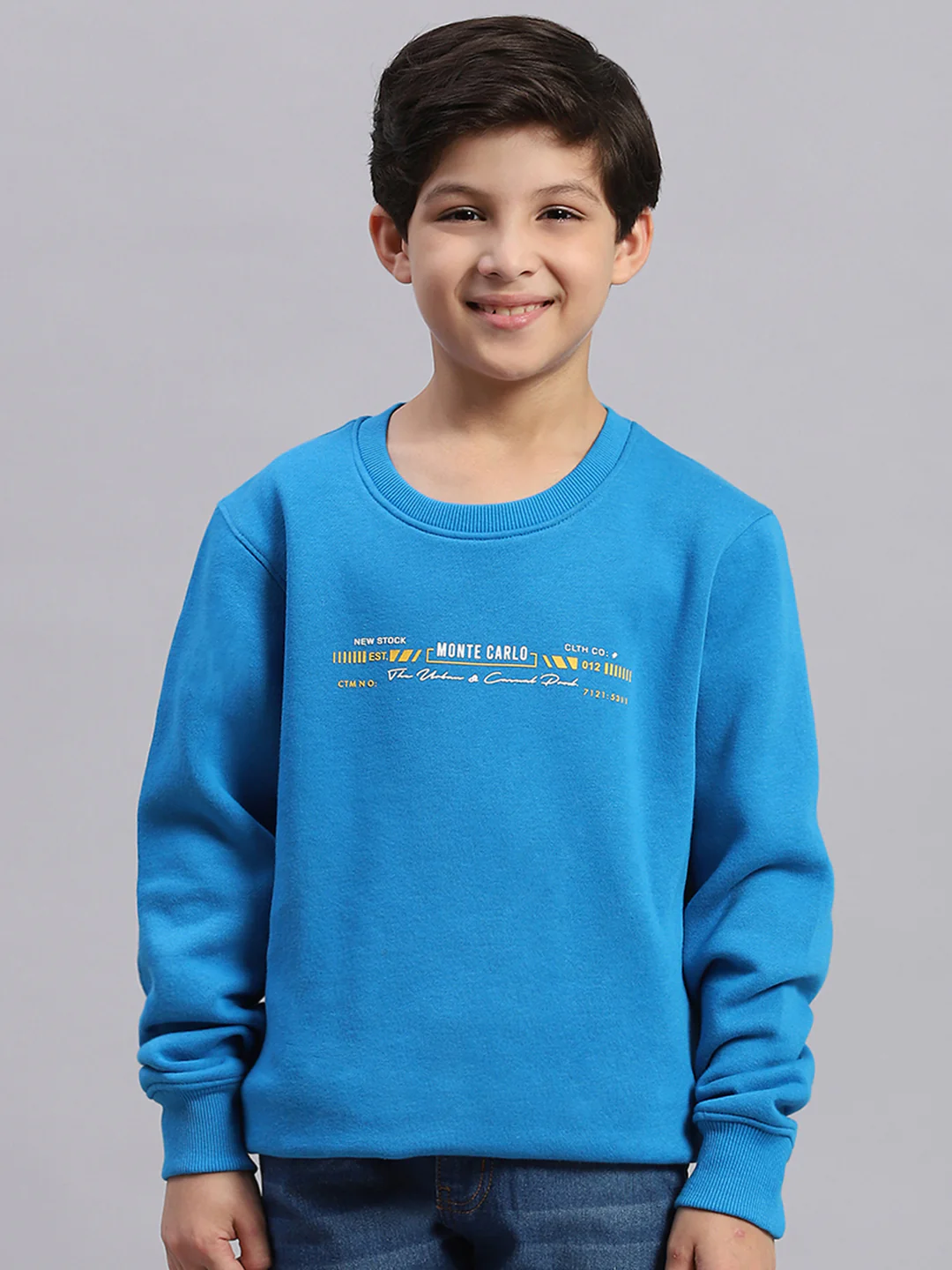Boys Blue Printed Round Neck Full Sleeve Sweatshirt - Image 3