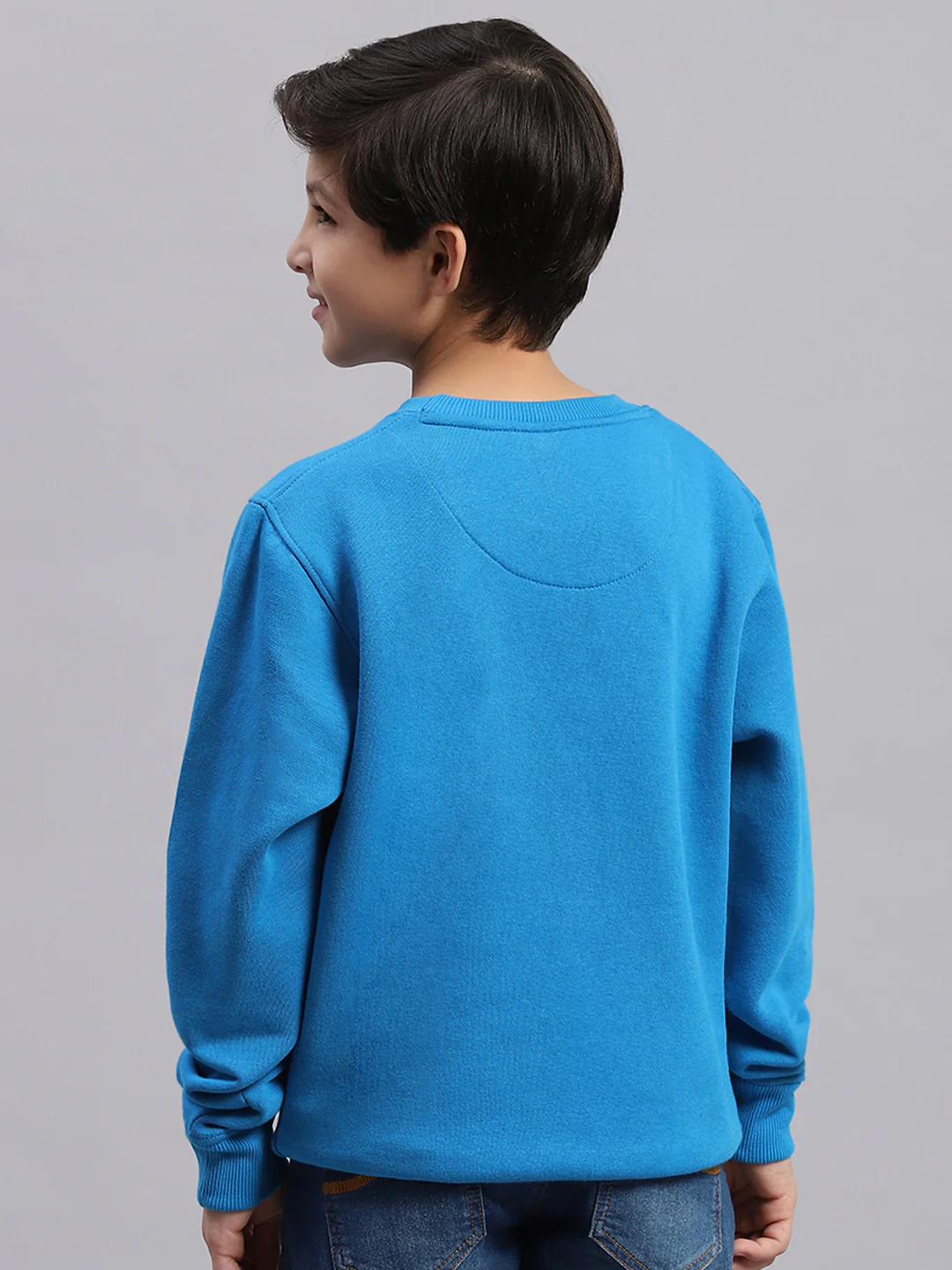 Boys Blue Printed Round Neck Full Sleeve Sweatshirt - Image 5