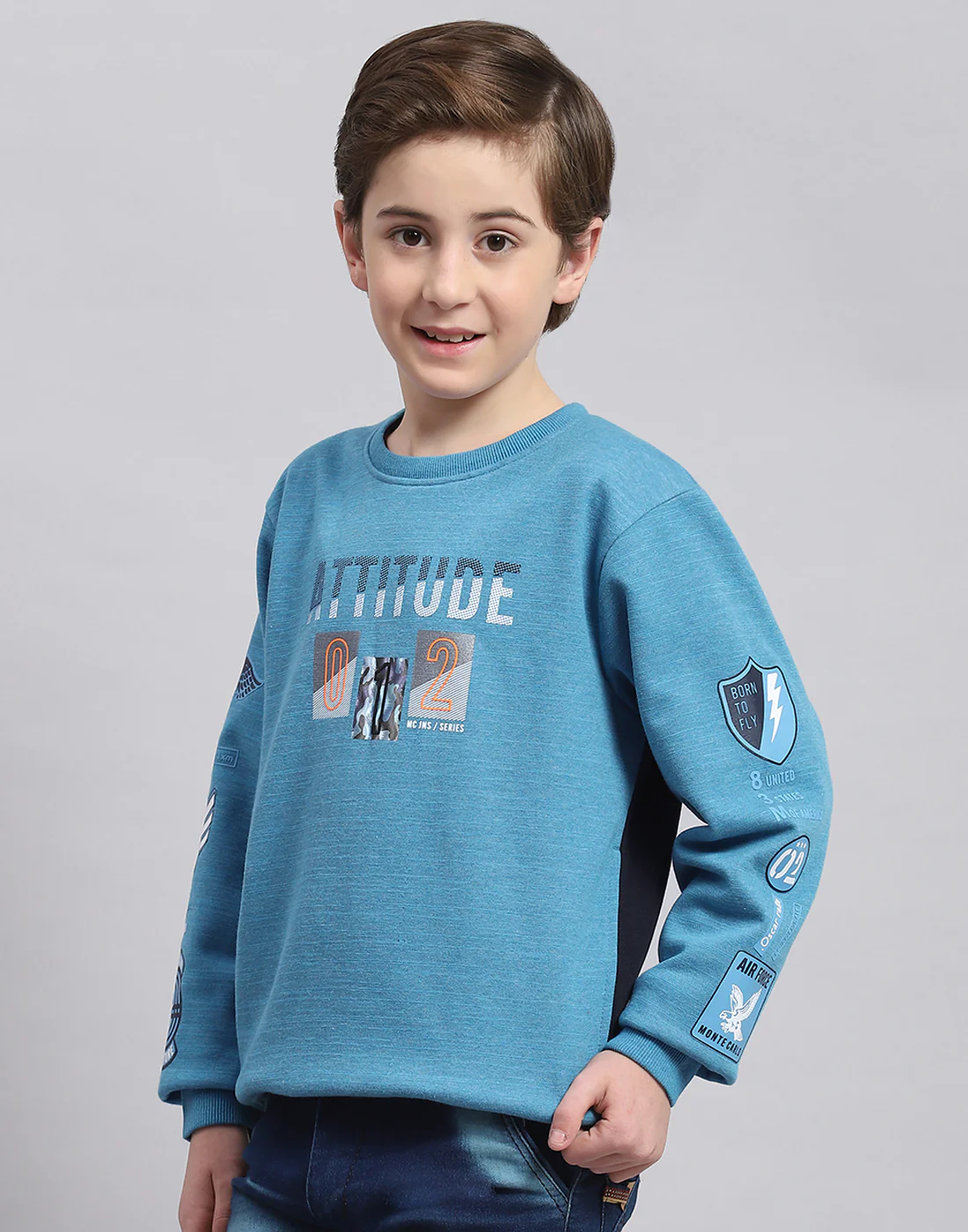 Boys Blue Printed Round Neck Full Sleeve Sweatshirt - Image 3