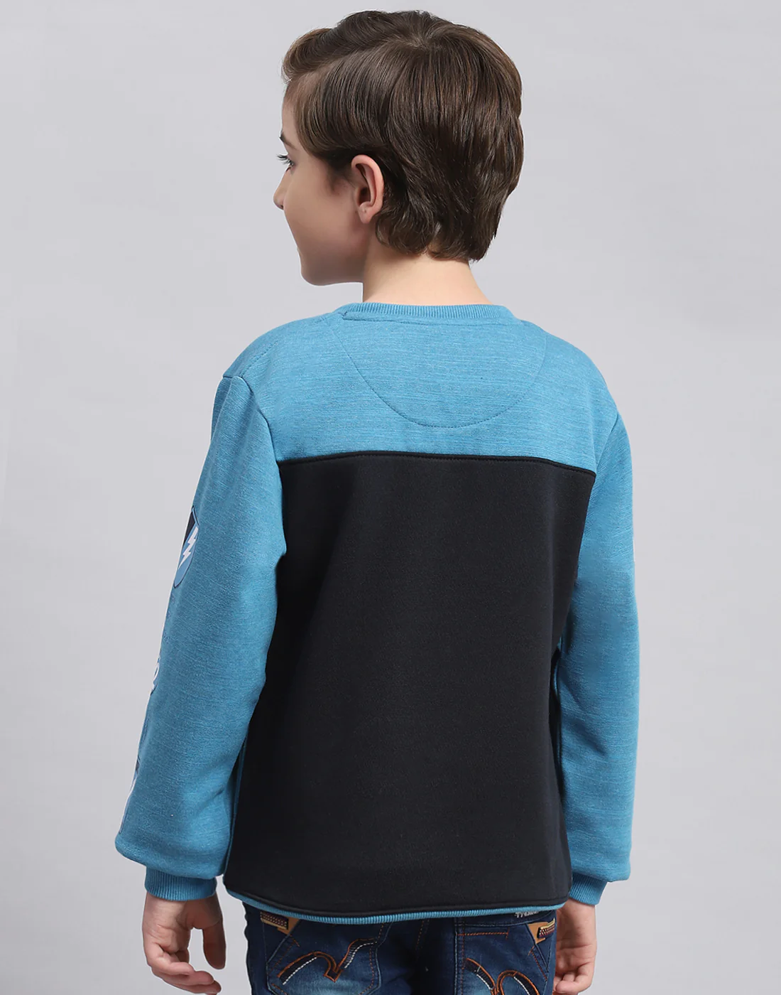 Boys Blue Printed Round Neck Full Sleeve Sweatshirt - Image 5