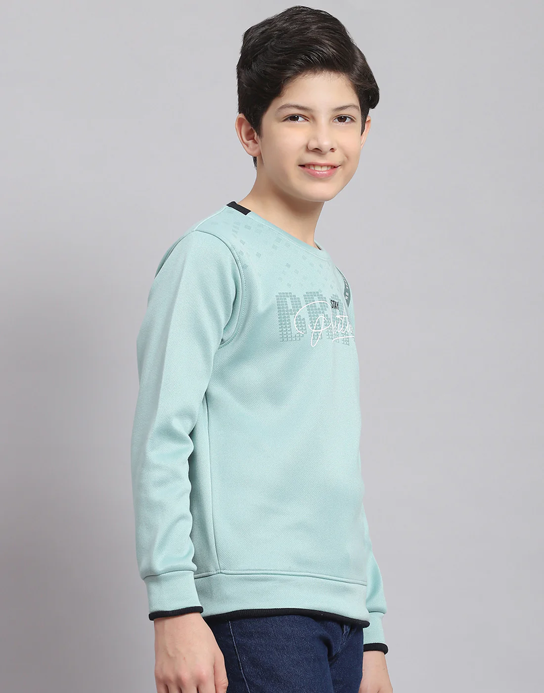 Boys Blue Printed Round Neck Full Sleeve Sweatshirt - Image 4