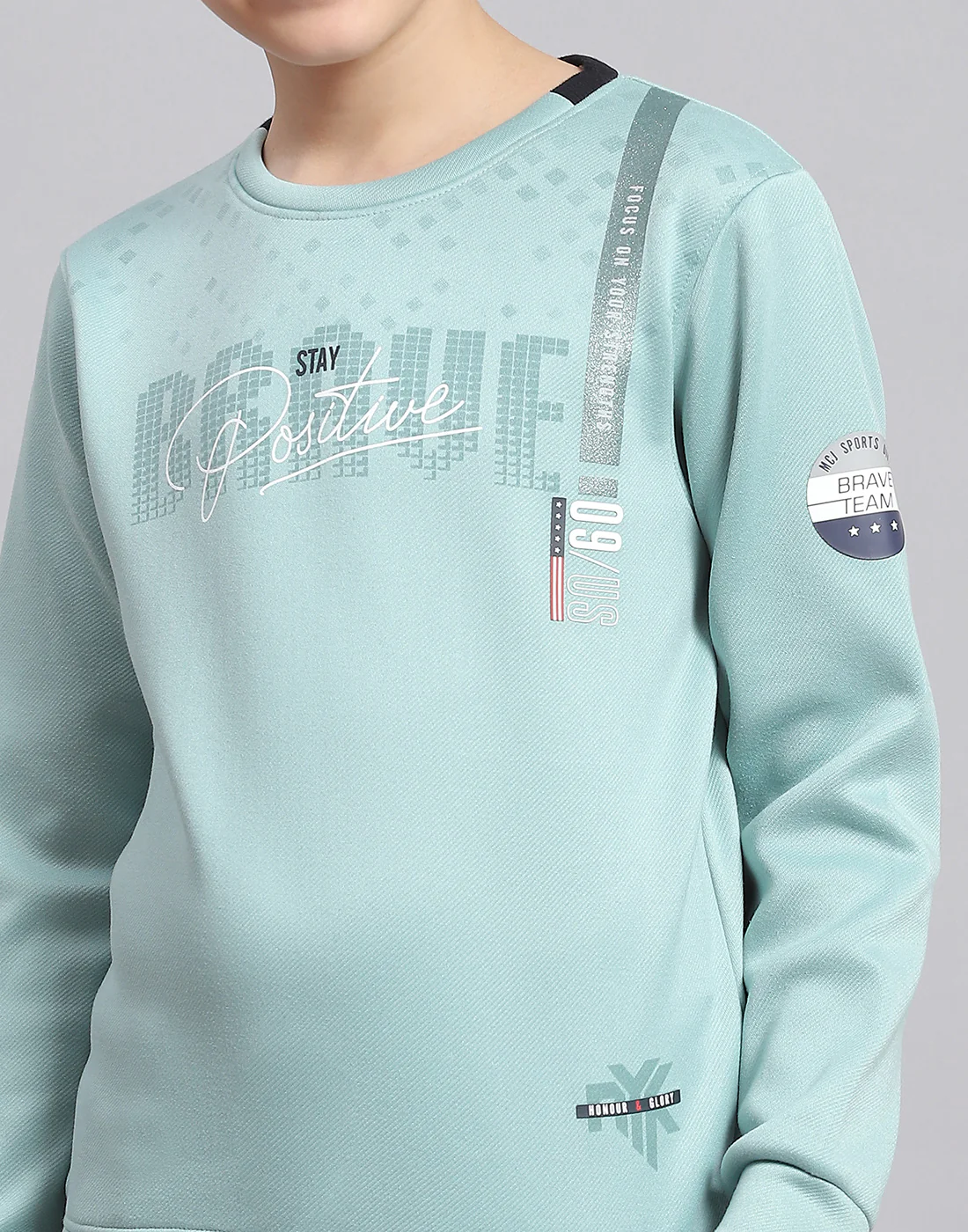 Boys Blue Printed Round Neck Full Sleeve Sweatshirt - Image 6