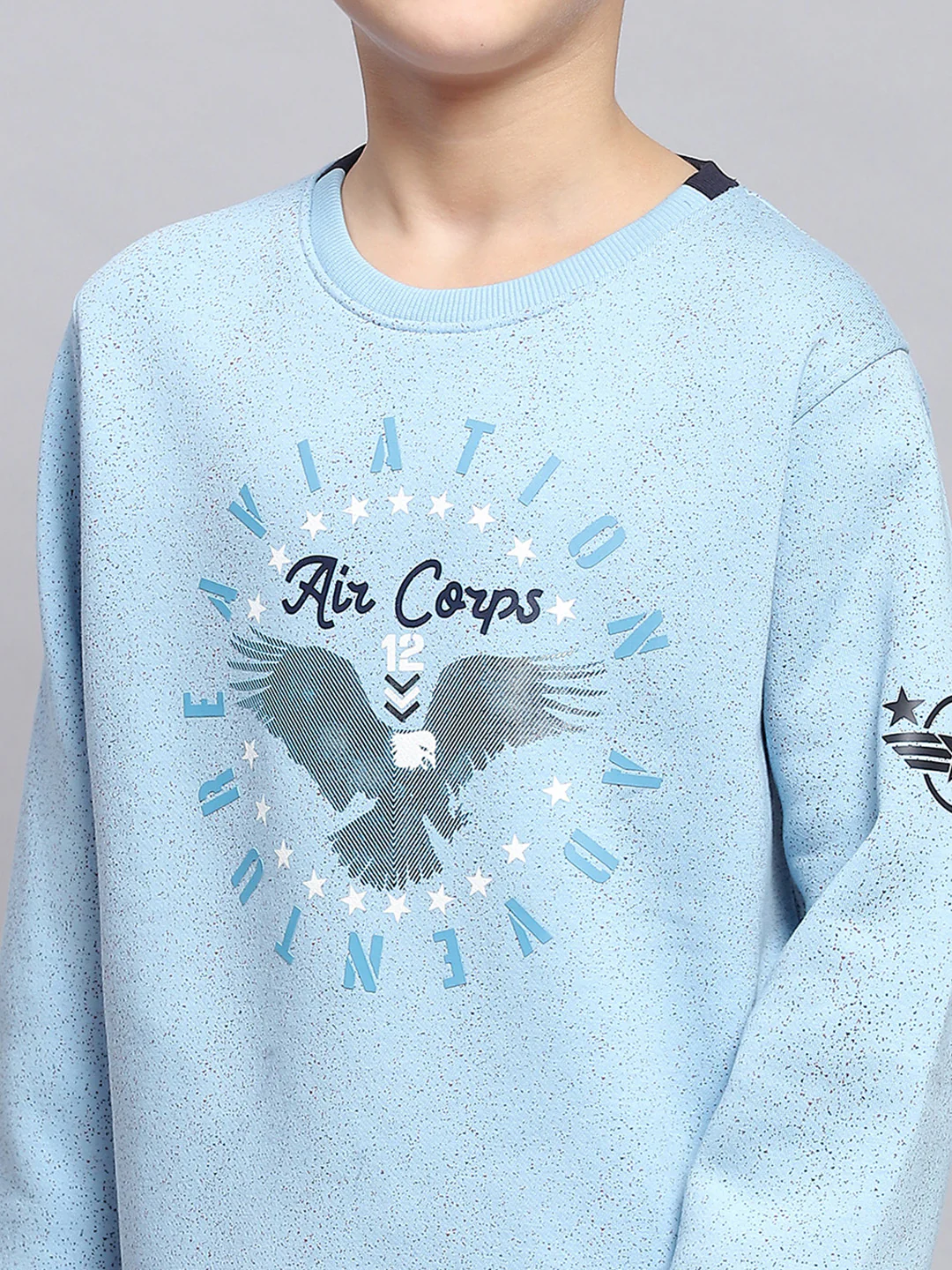 Boys Blue Printed Round Neck Full Sleeve Sweatshirt - Image 6