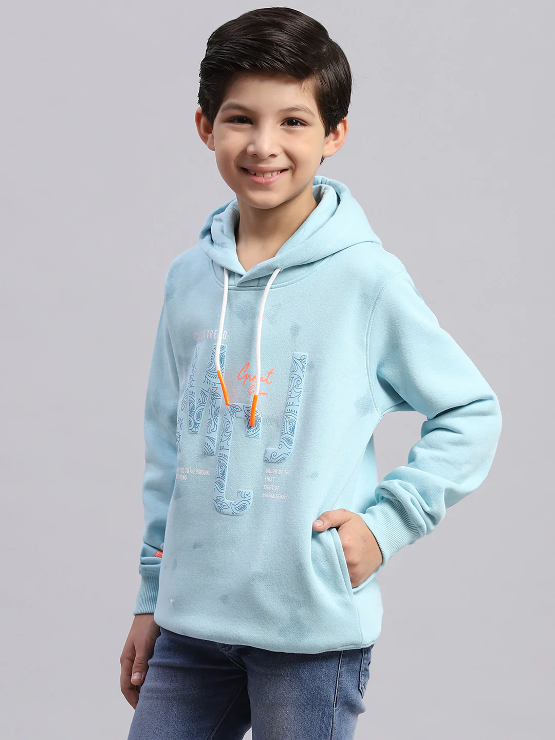 Boys Blue Printed Round Neck Full Sleeve Sweatshirt - Image 3