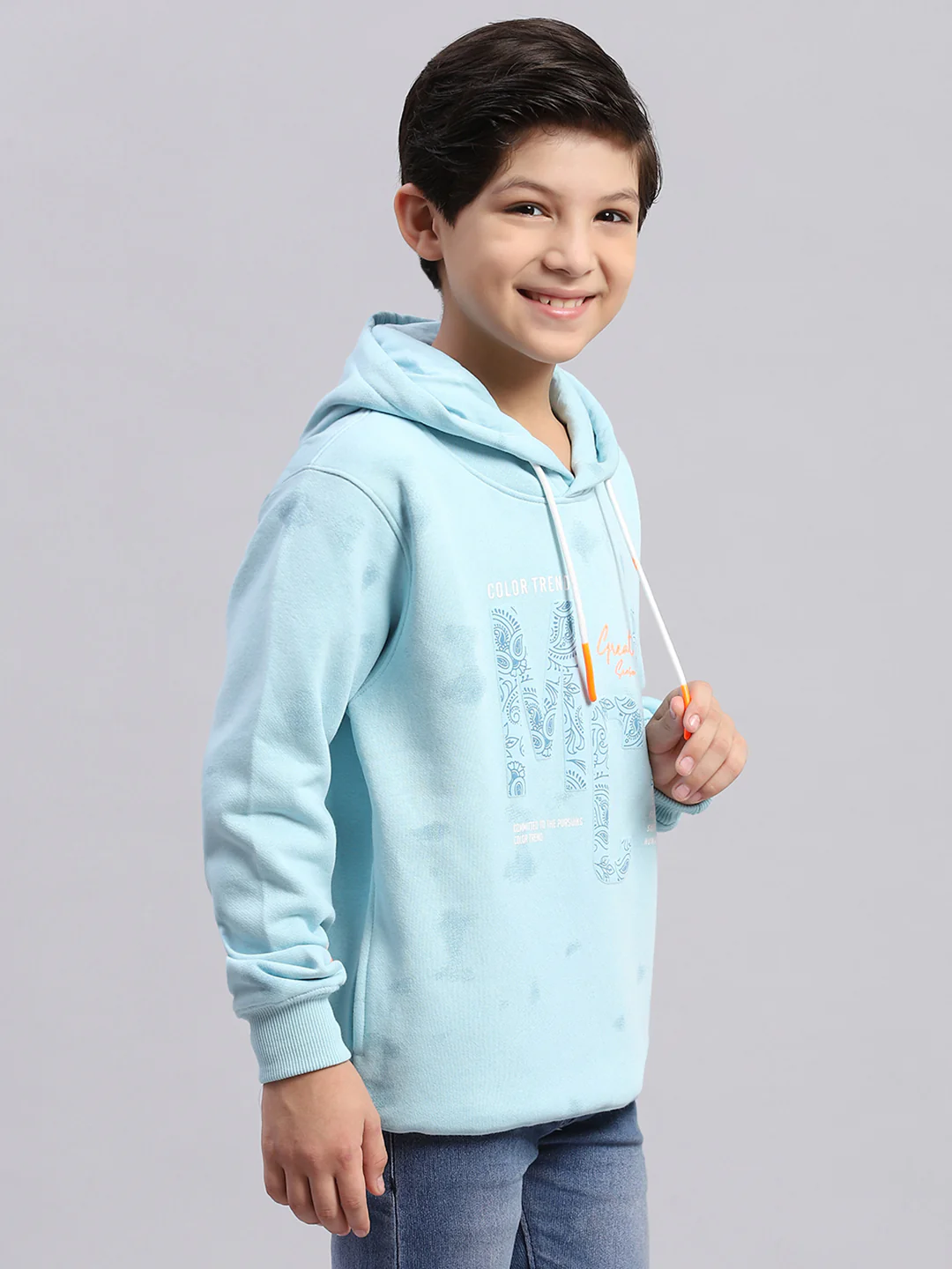 Boys Blue Printed Round Neck Full Sleeve Sweatshirt - Image 4